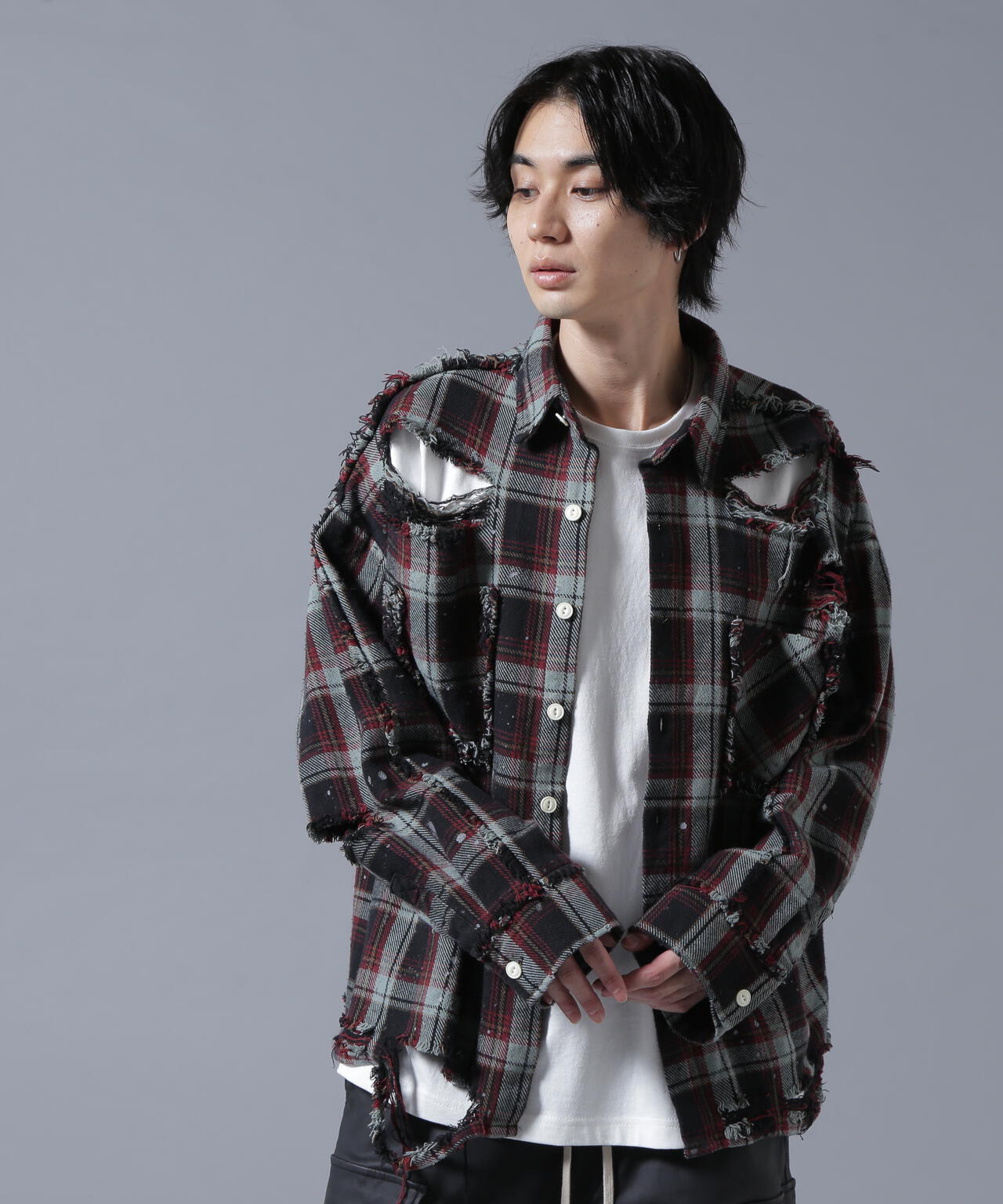 DankeSchon/ダンケシェーン/PIGMENT DAMAGE FLANNEL CHECK LONG SLEEVE SHIRTS