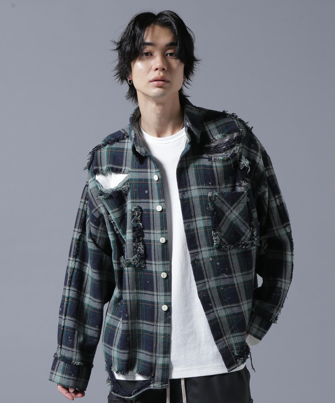 DankeSchon/ダンケシェーン/PIGMENT DAMAGE FLANNEL CHECK LONG SLEEVE SHIRTS