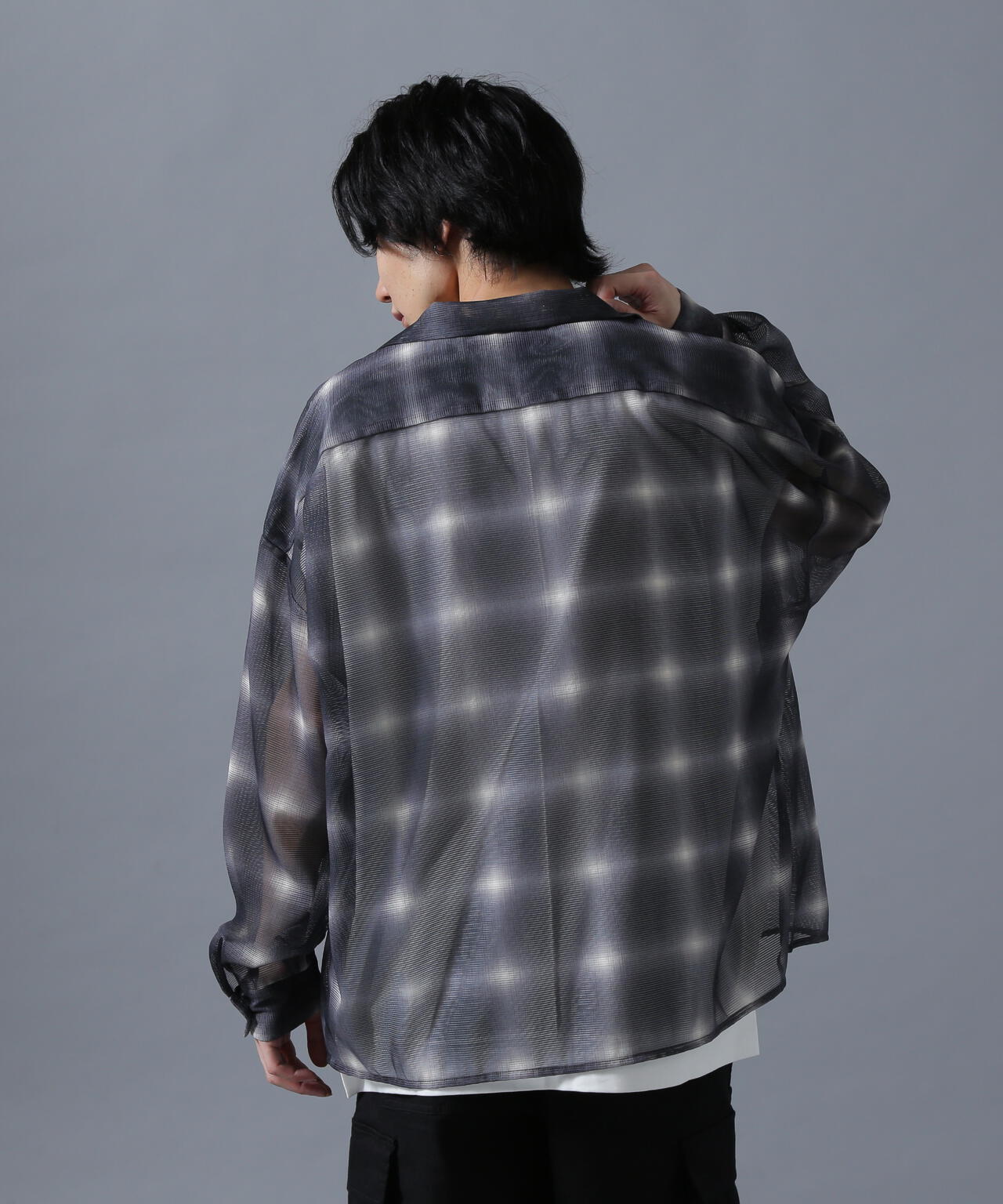 DankrSchon/ダンケシェーン/OMBRE CHECK MESH LONG SLEEVE SHIRT