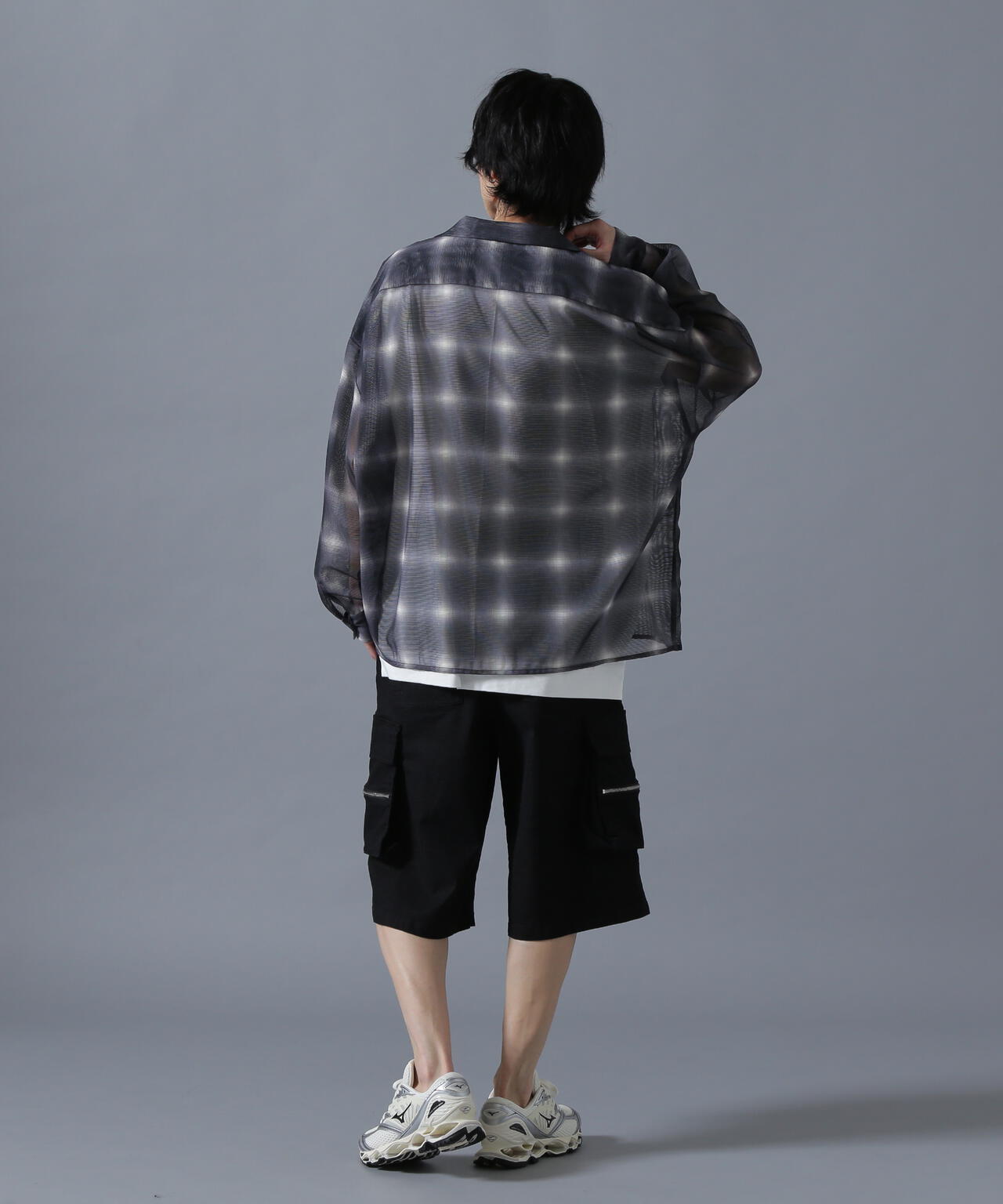 DankrSchon/ダンケシェーン/OMBRE CHECK MESH LONG SLEEVE SHIRT