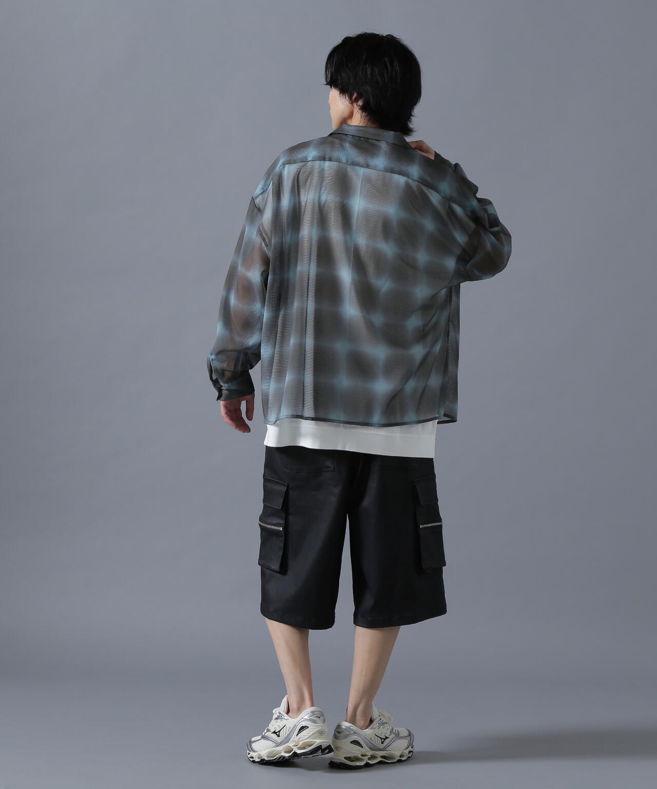 DankrSchon/ダンケシェーン/OMBRE CHECK MESH LONG SLEEVE SHIRT