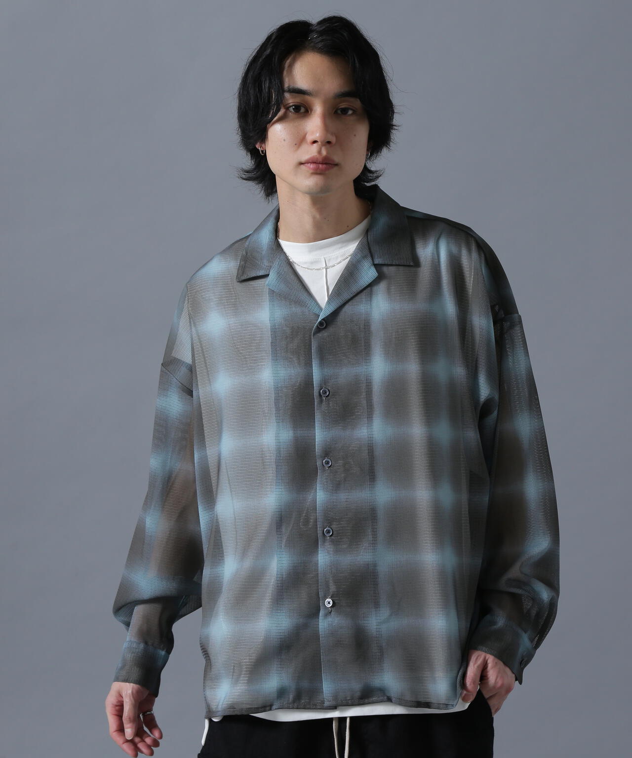 DankrSchon/ダンケシェーン/OMBRE CHECK MESH LONG SLEEVE SHIRT