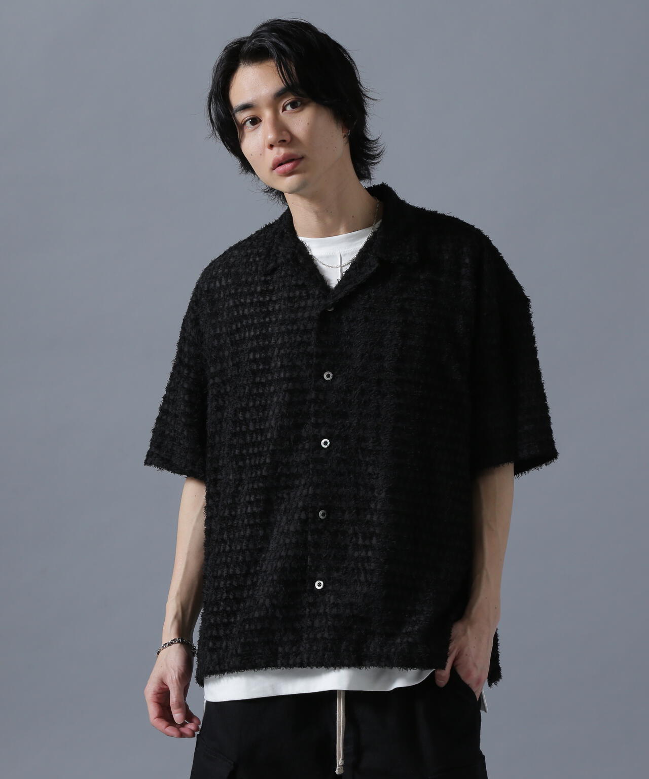 DankeSchon/ダンケシェーン/SHEER SHAGGY JACQUARED S/S SHIRTS