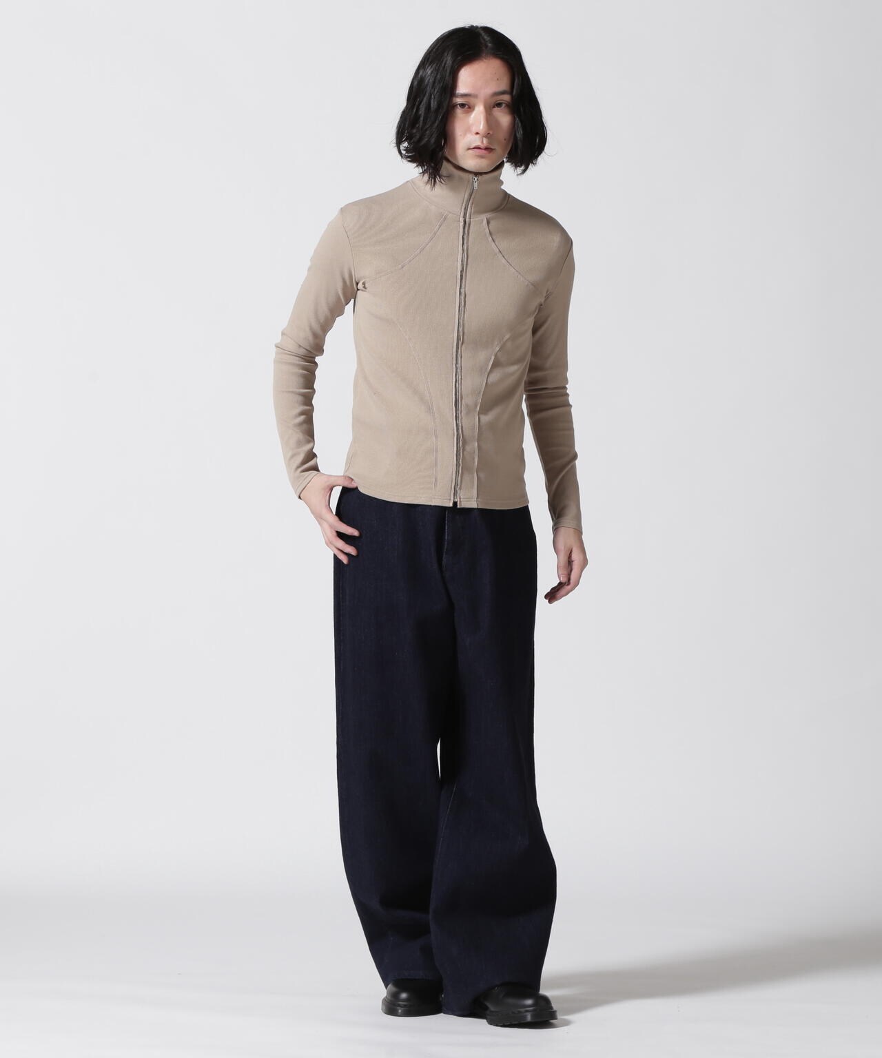 WHITELAND/ホワイトランド/RIB STAND ZIP LS TEE