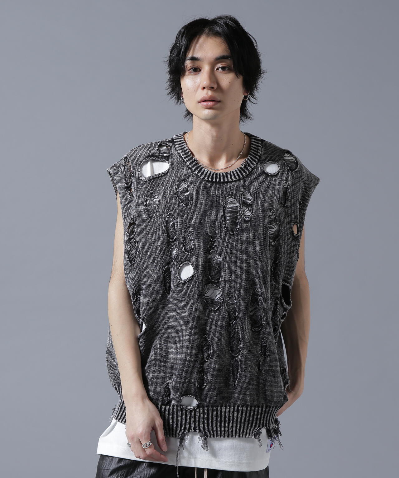 DankeSchon/ダンケシェーン/PIGMENT DAMAGE KNIT VEST