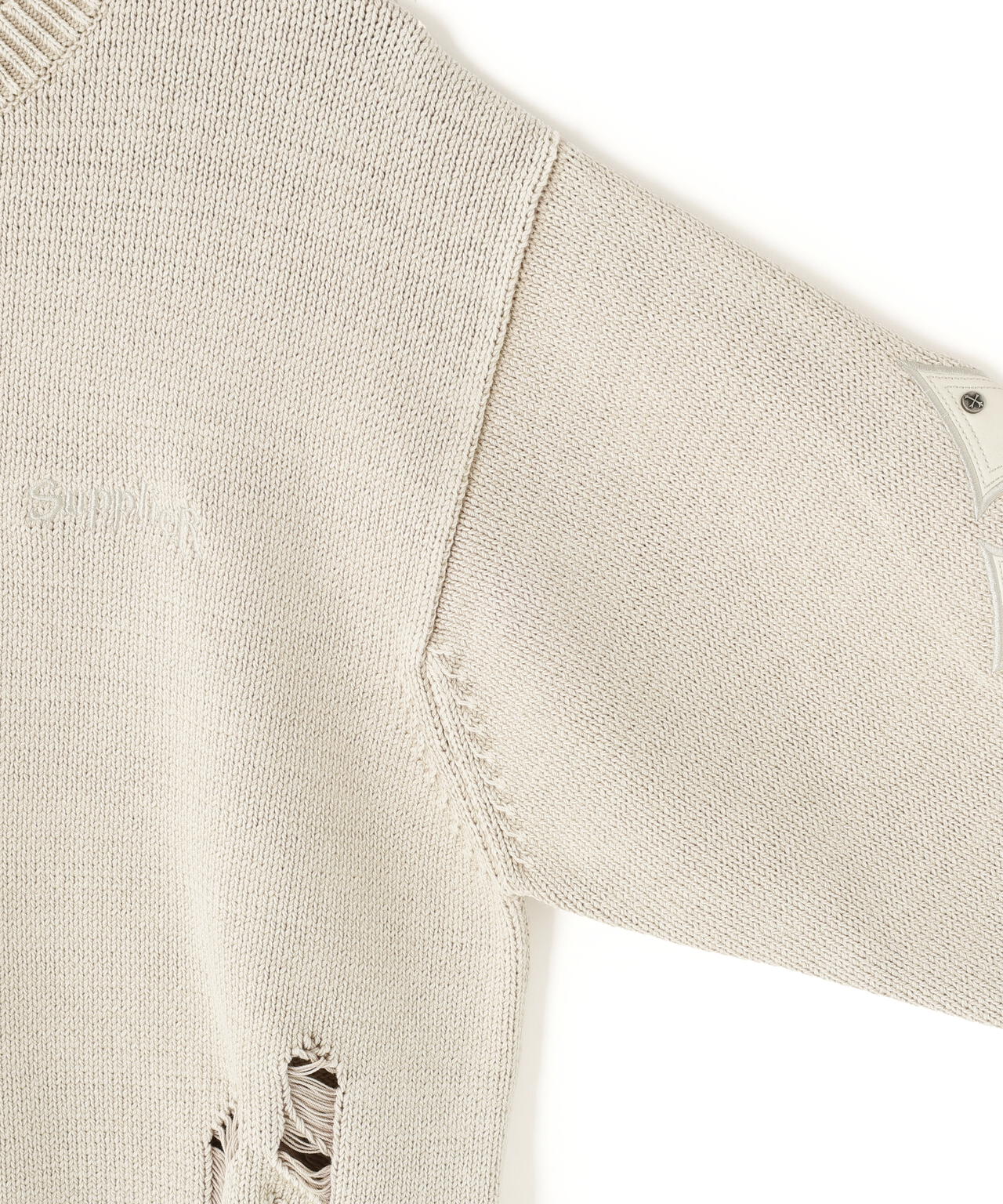 SUPPLIER/サプライヤー/DISTRESSED CROSS LEATHER PATCH KNIT