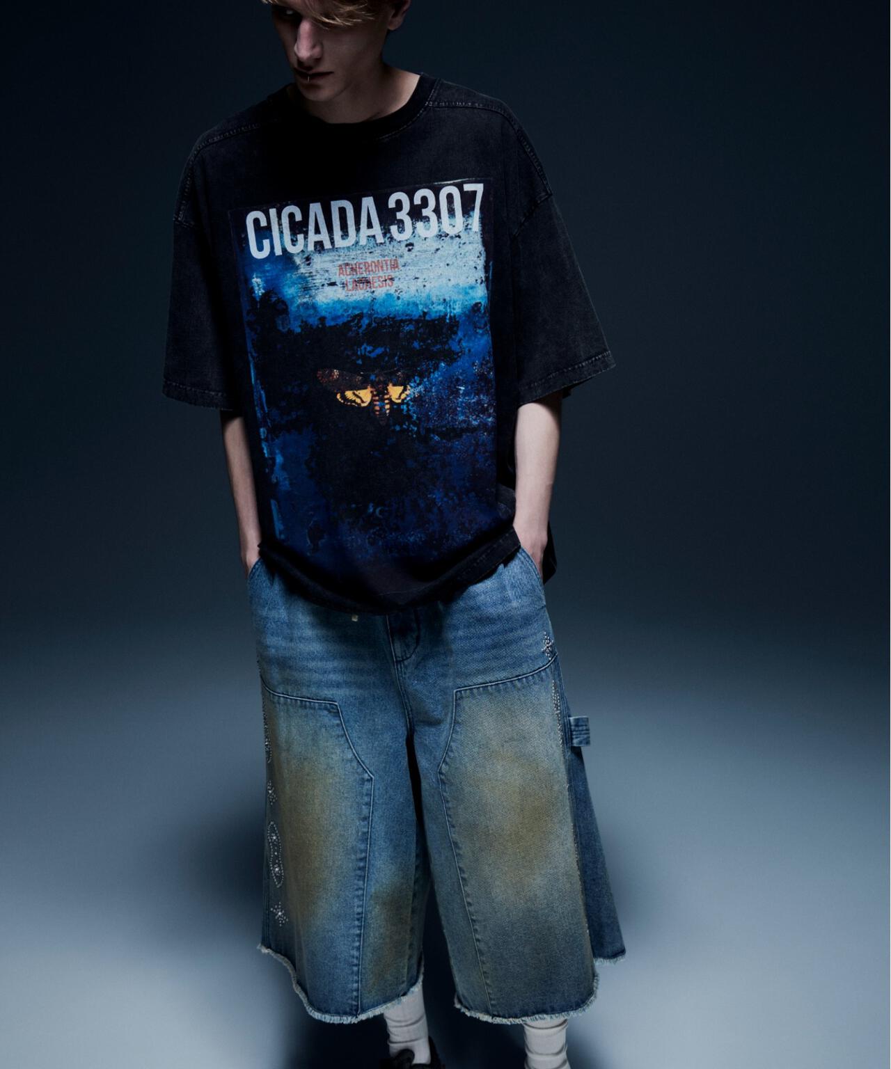DankeSchon/ダンケシェーン/STUDS W-KNEE SHORTS DENIM