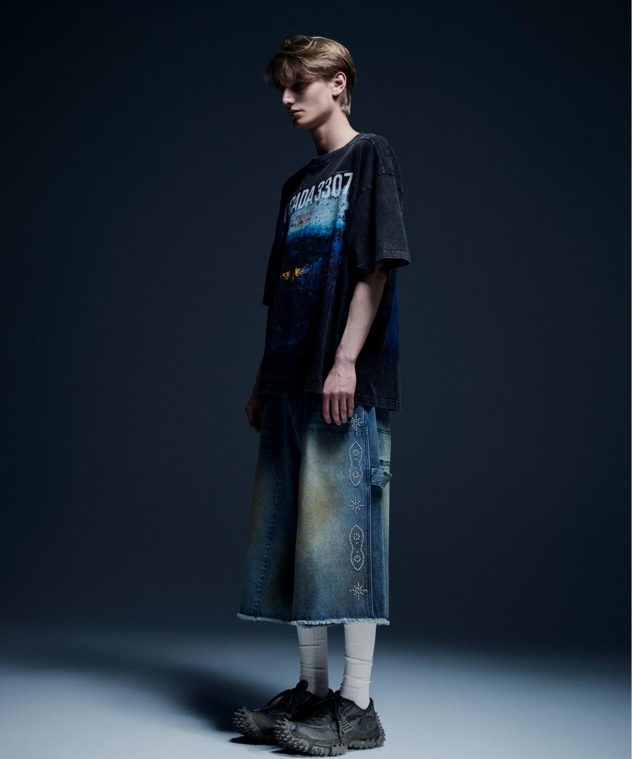 DankeSchon/ダンケシェーン/STUDS W-KNEE SHORTS DENIM