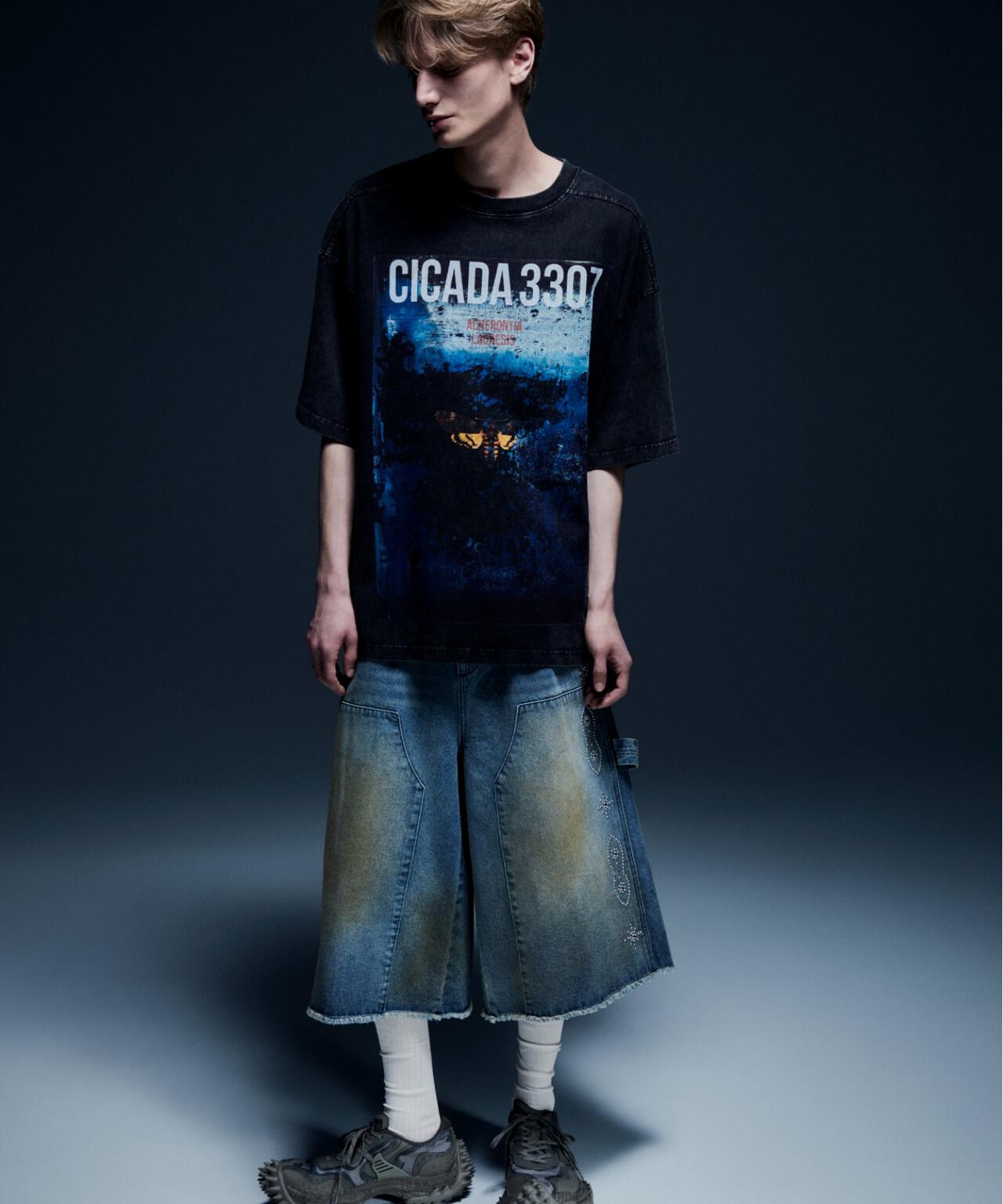 DankeSchon/ダンケシェーン/STUDS W-KNEE SHORTS DENIM