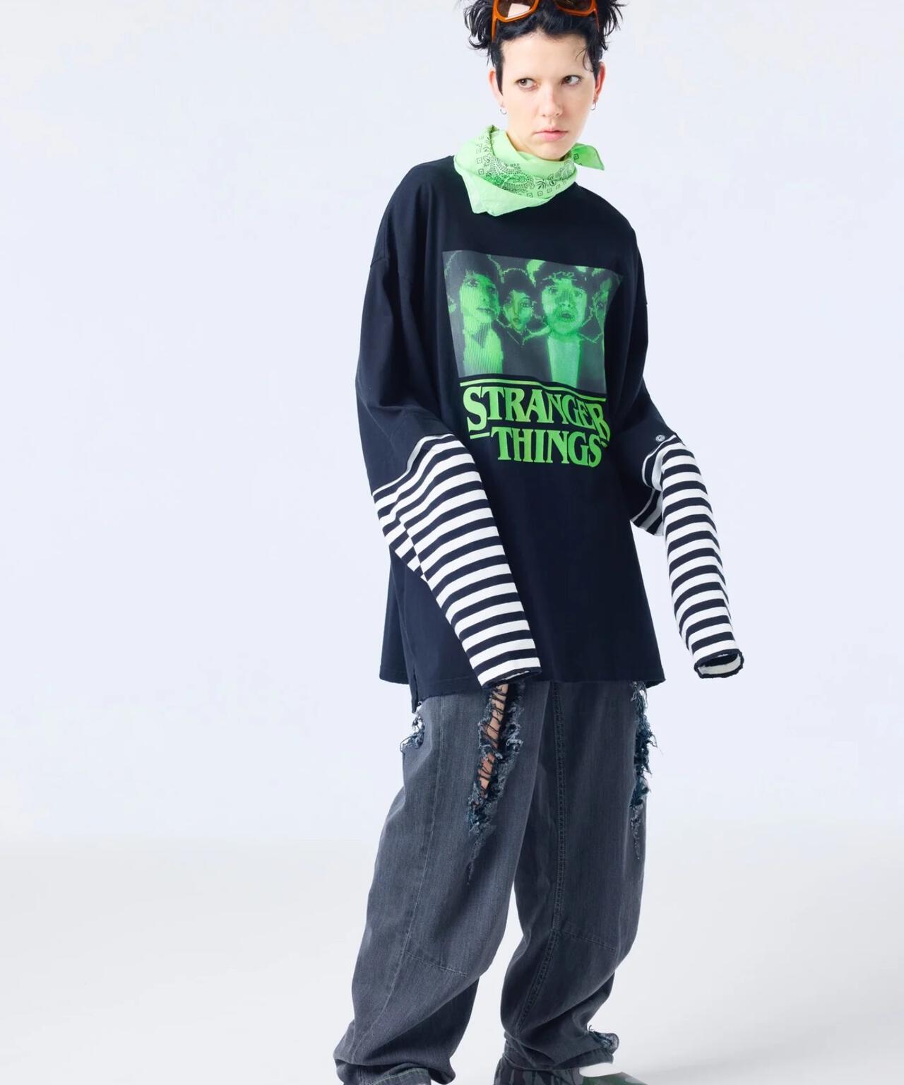 littlesunnybite/×stranger things graphic fake layered long tee
