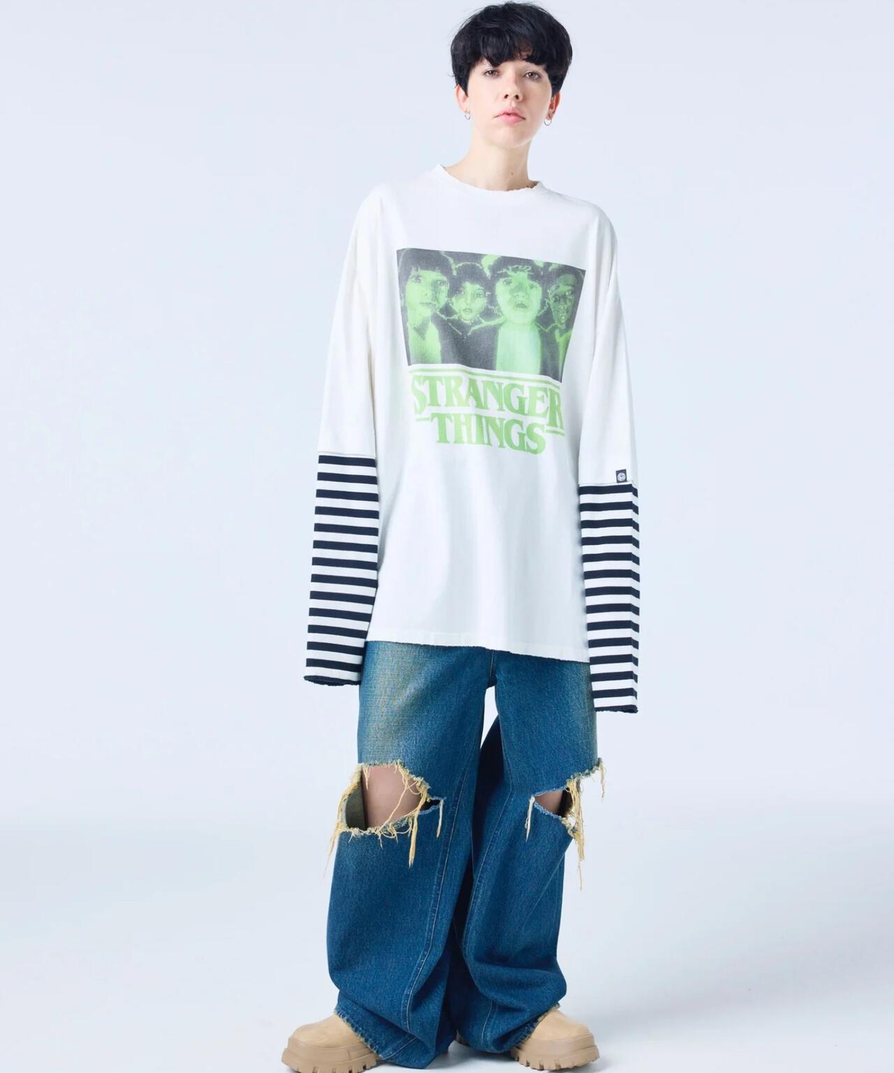 littlesunnybite/×stranger things graphic fake layered long tee