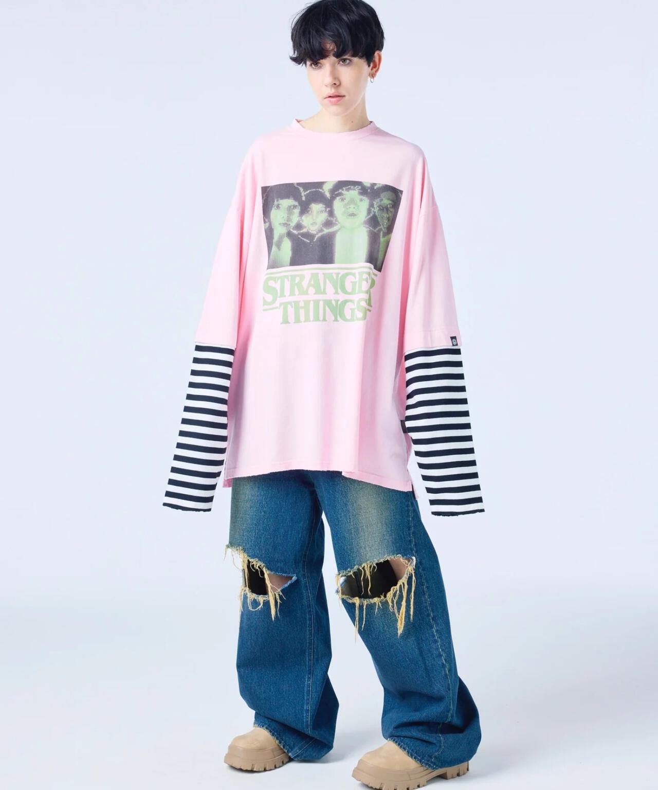 littlesunnybite/×stranger things graphic fake layered long tee