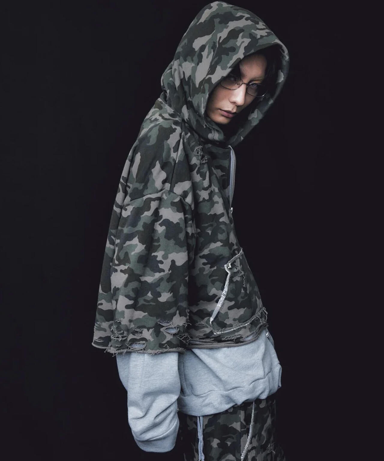 neith./ネイス/Layered Crush Hoodie(Camo×Gray)