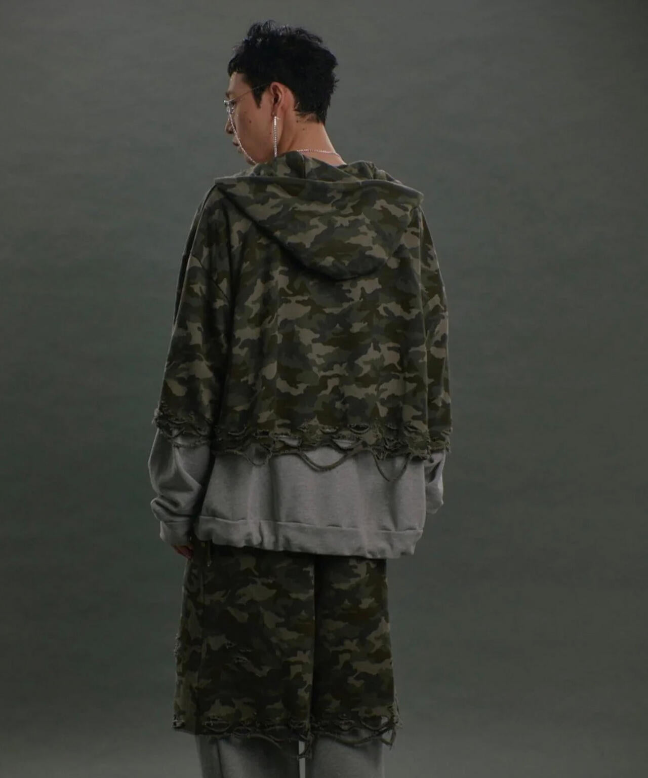 neith./ネイス/Layered Crush Hoodie(Camo×Gray)
