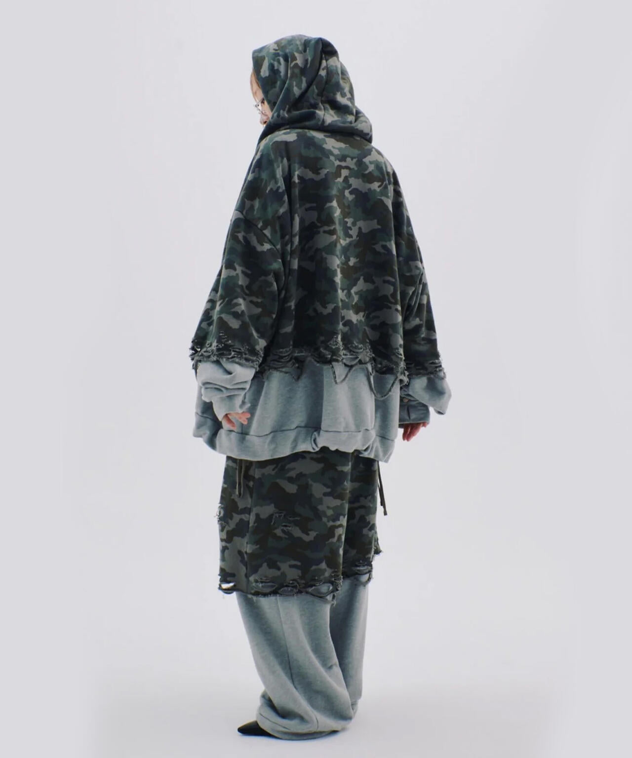 neith./ネイス/Layered Crush Hoodie(Camo×Gray)