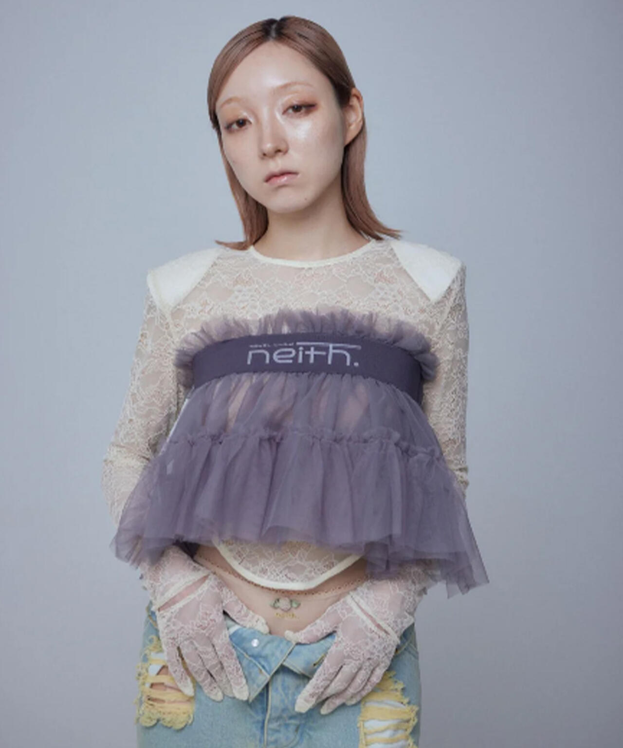 neith./ネイス/Multi Tulle Top(Gray)