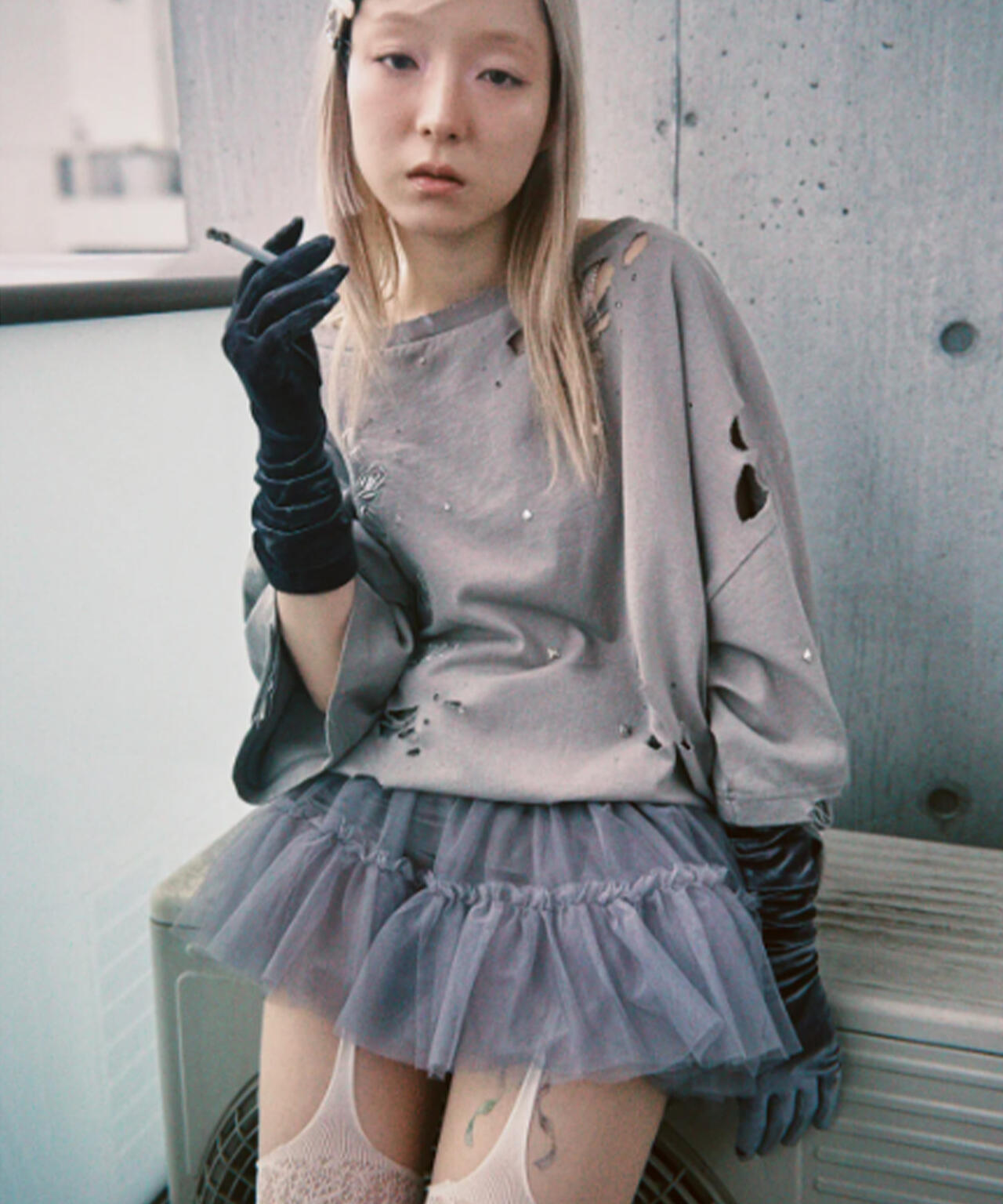 neith./ネイス/Multi Tulle Top(Gray)