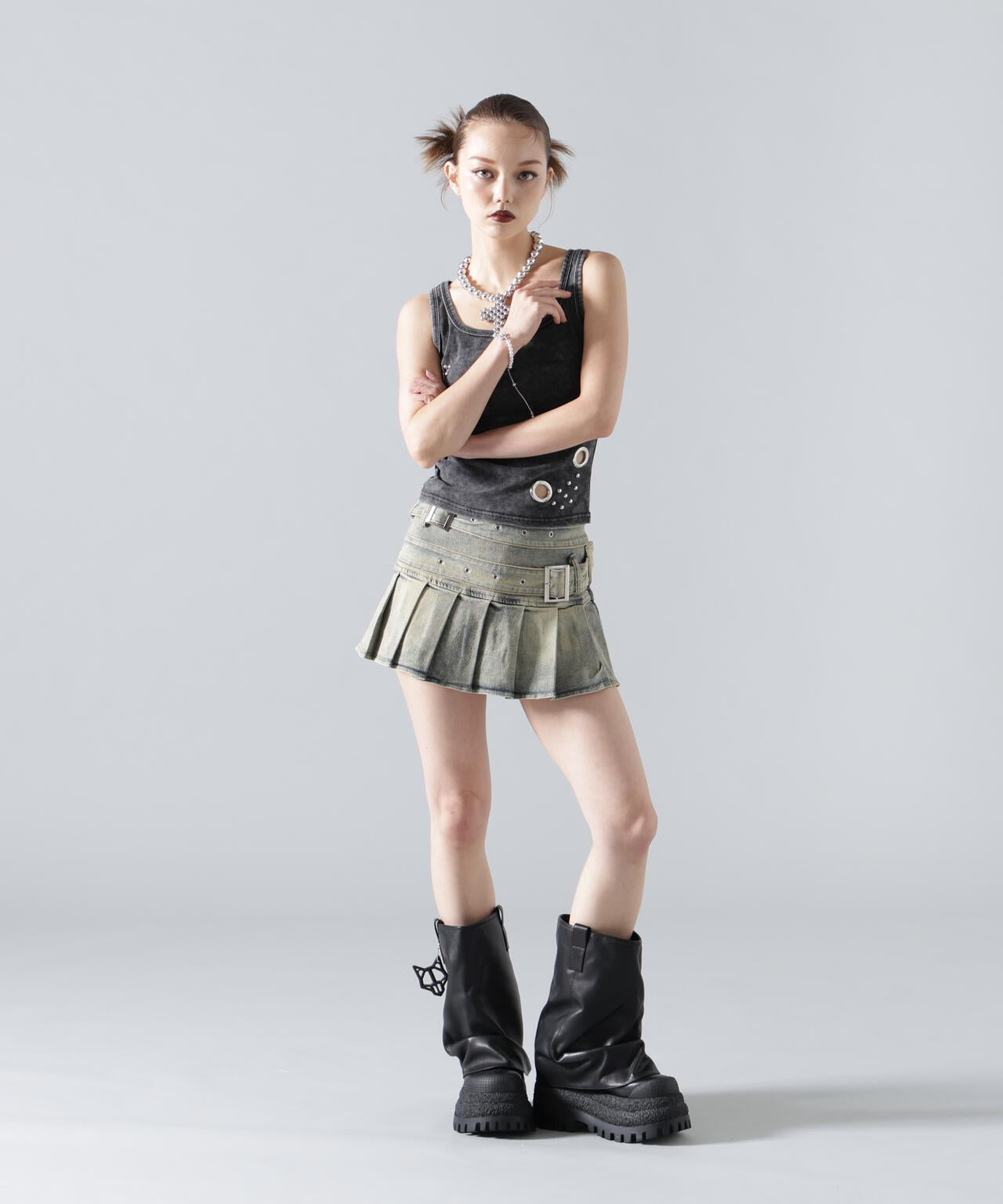 MAVYTH/メヴィス/W BELT DENIM MINI SKIRT