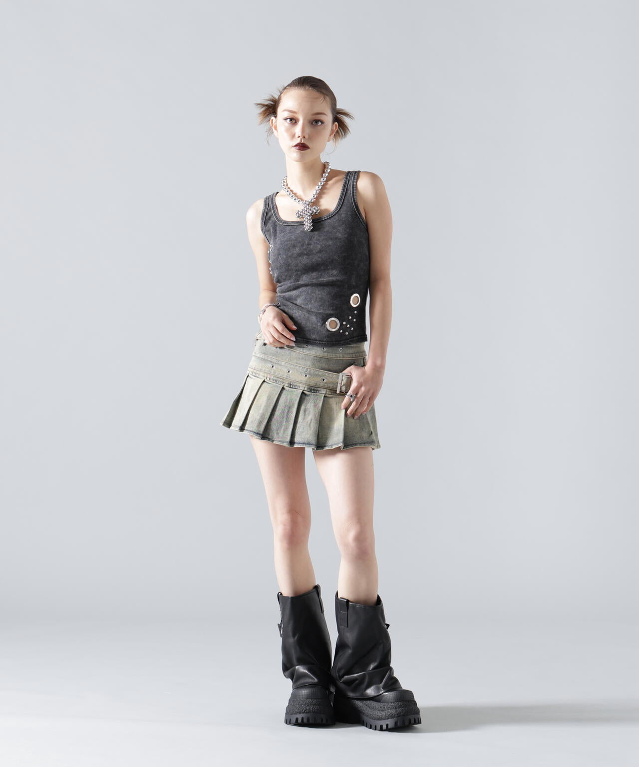 MAVYTH/メヴィス/W BELT DENIM MINI SKIRT