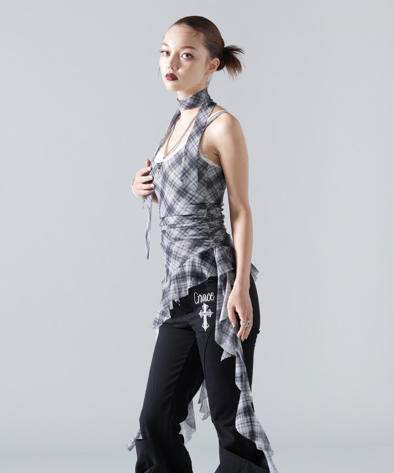 MAVYTH/メヴィス/ASYMMETRY FRILL CHECK TOP