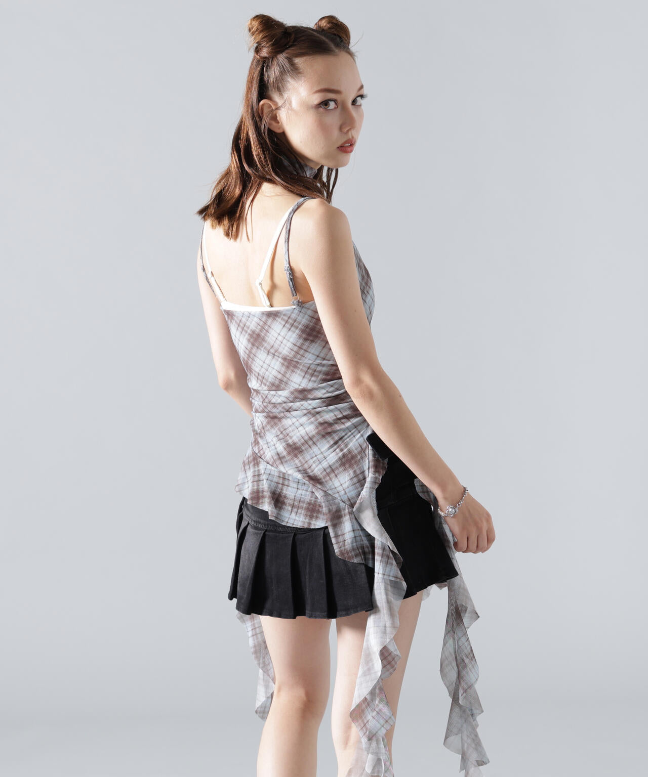 MAVYTH/メヴィス/ASYMMETRY FRILL CHECK TOP