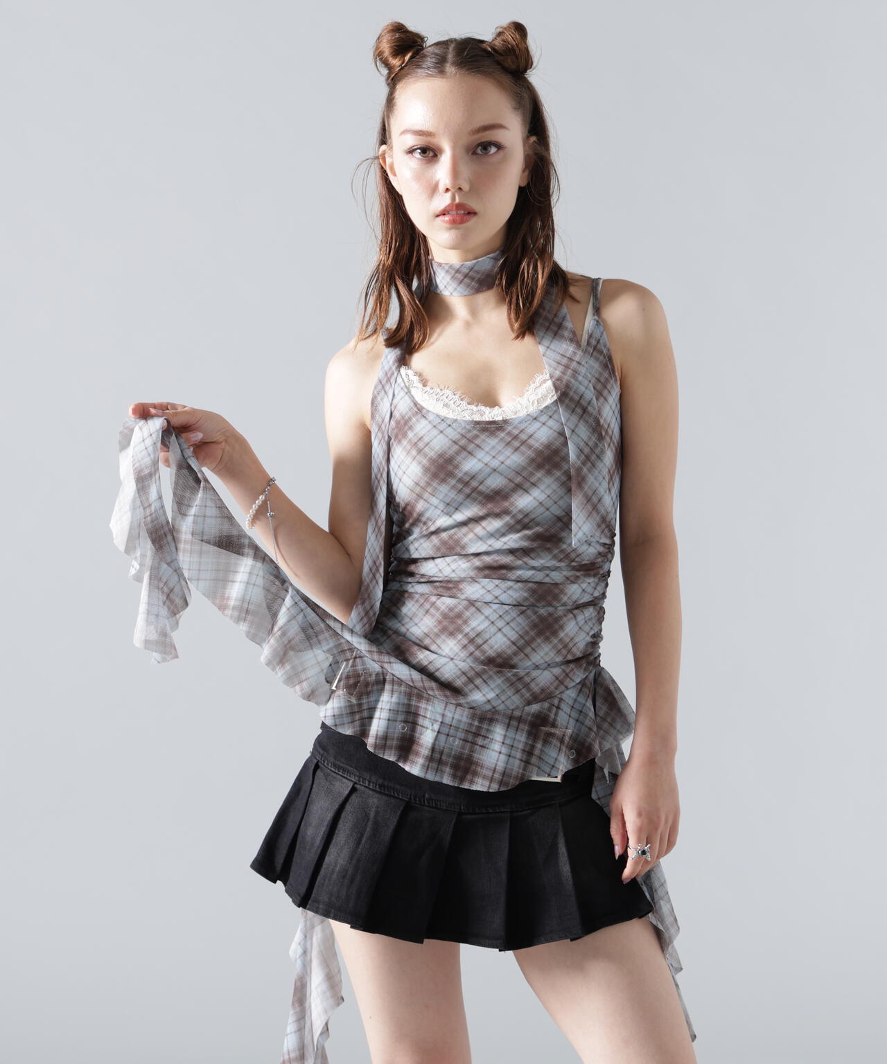 MAVYTH/メヴィス/ASYMMETRY FRILL CHECK TOP