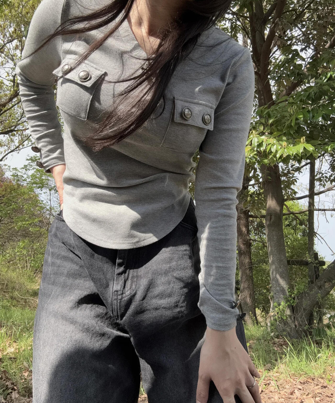 gibous/ギボス/Button v neck tops