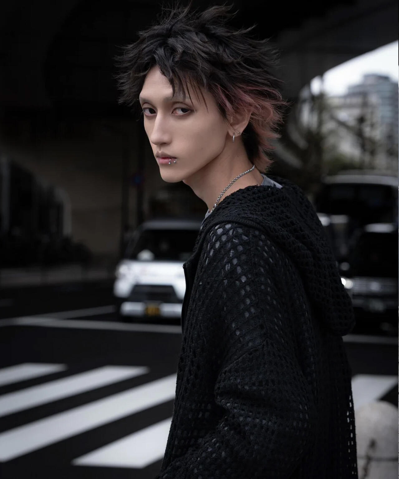 gibous/ギボス/Cross Snake Mesh Parker