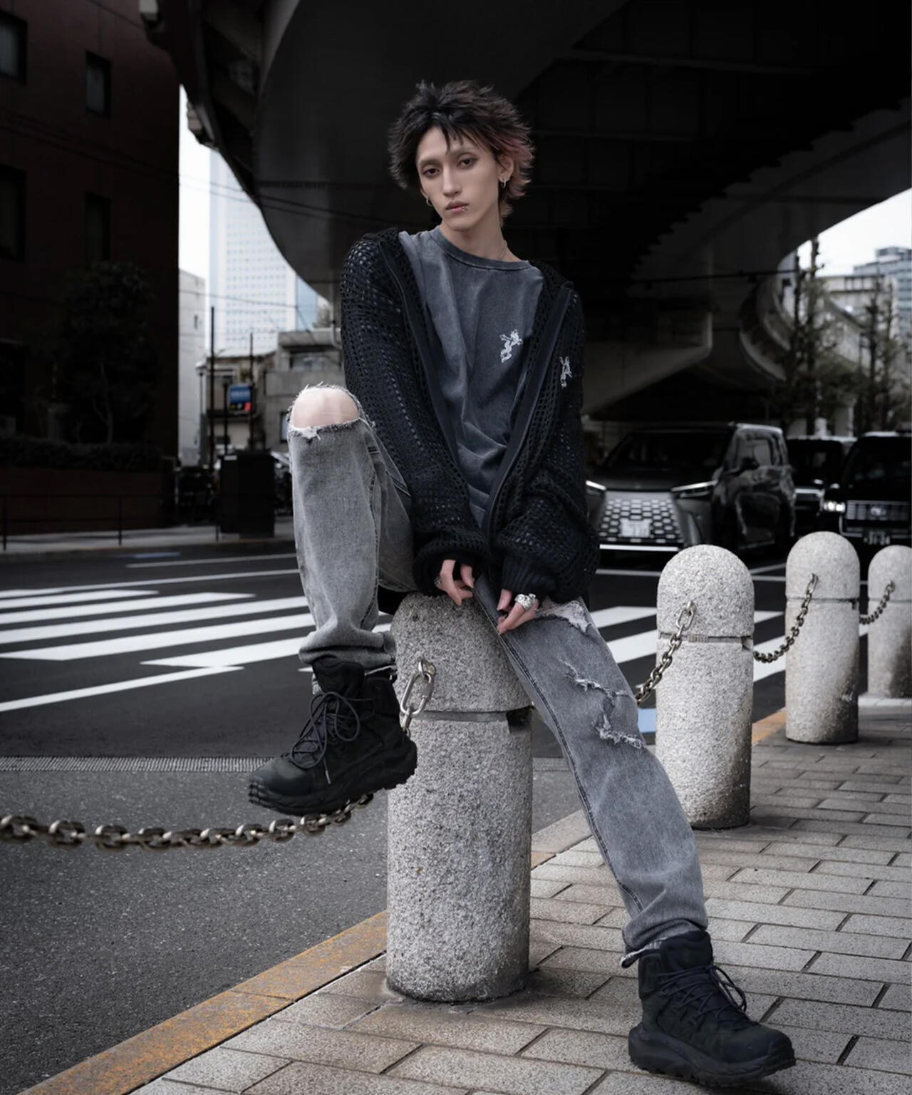 gibous/ギボス/Cross Snake Mesh Parker