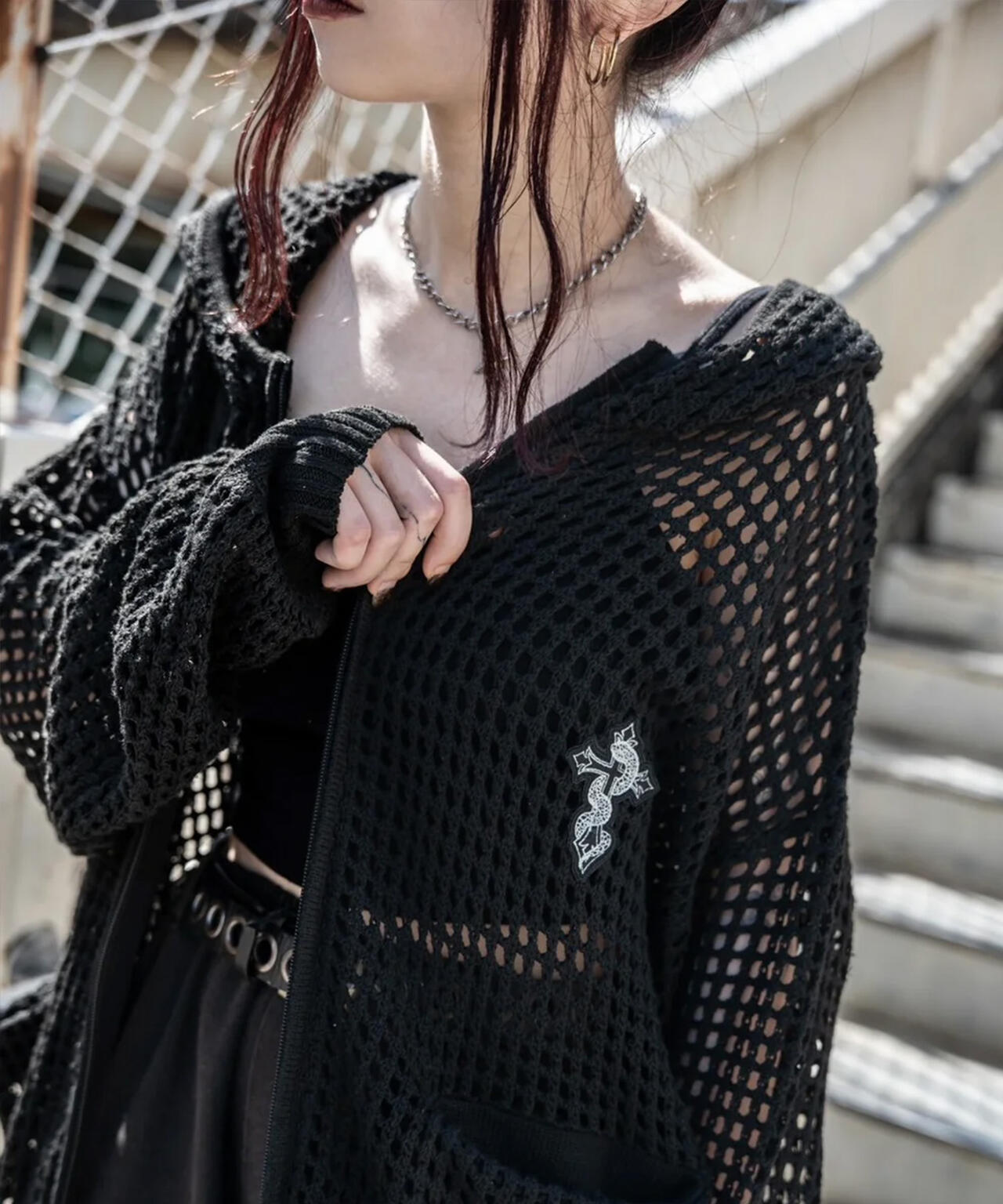 gibous/ギボス/Cross Snake Mesh Parker