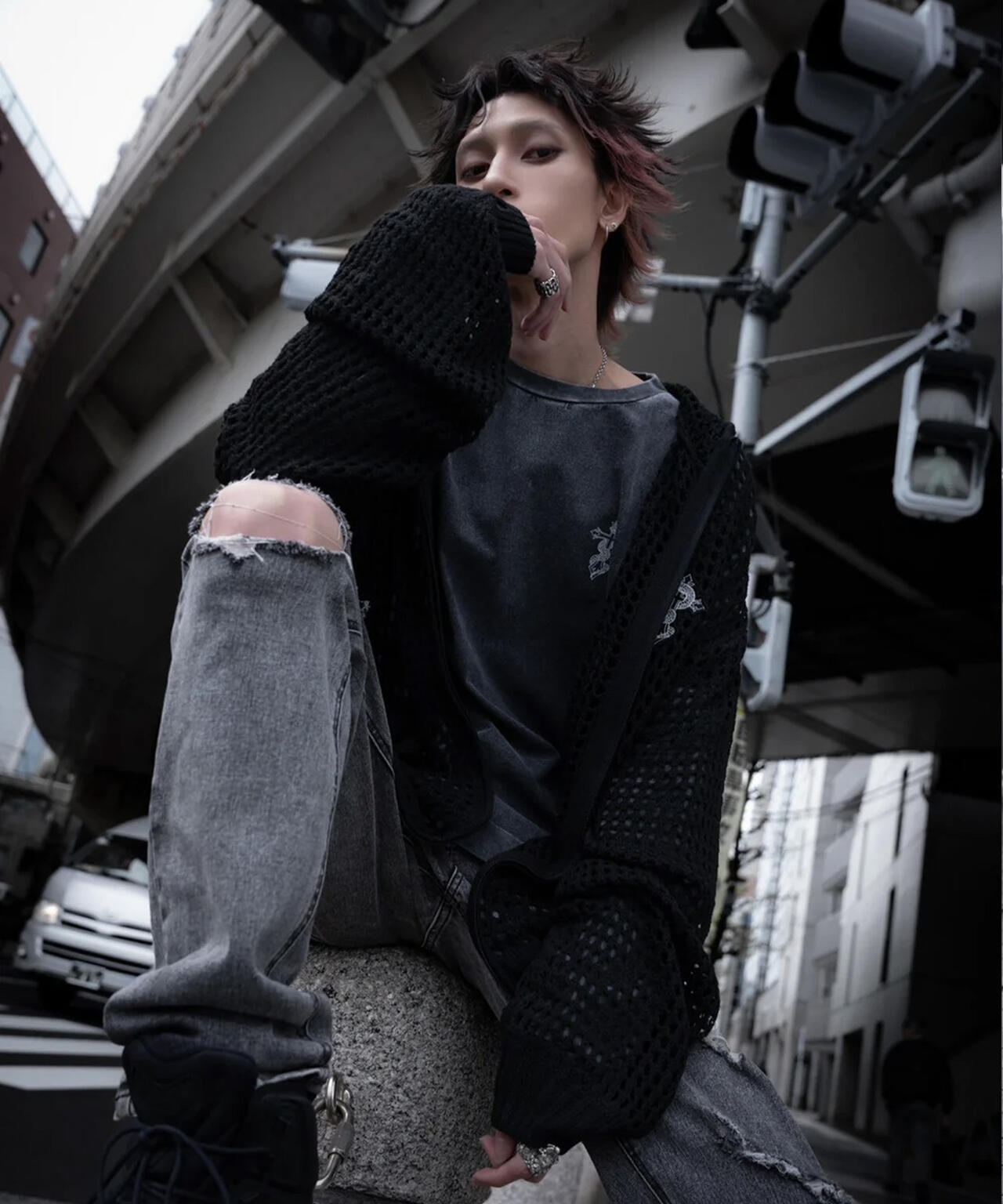 gibous/ギボス/Cross Snake Mesh Parker