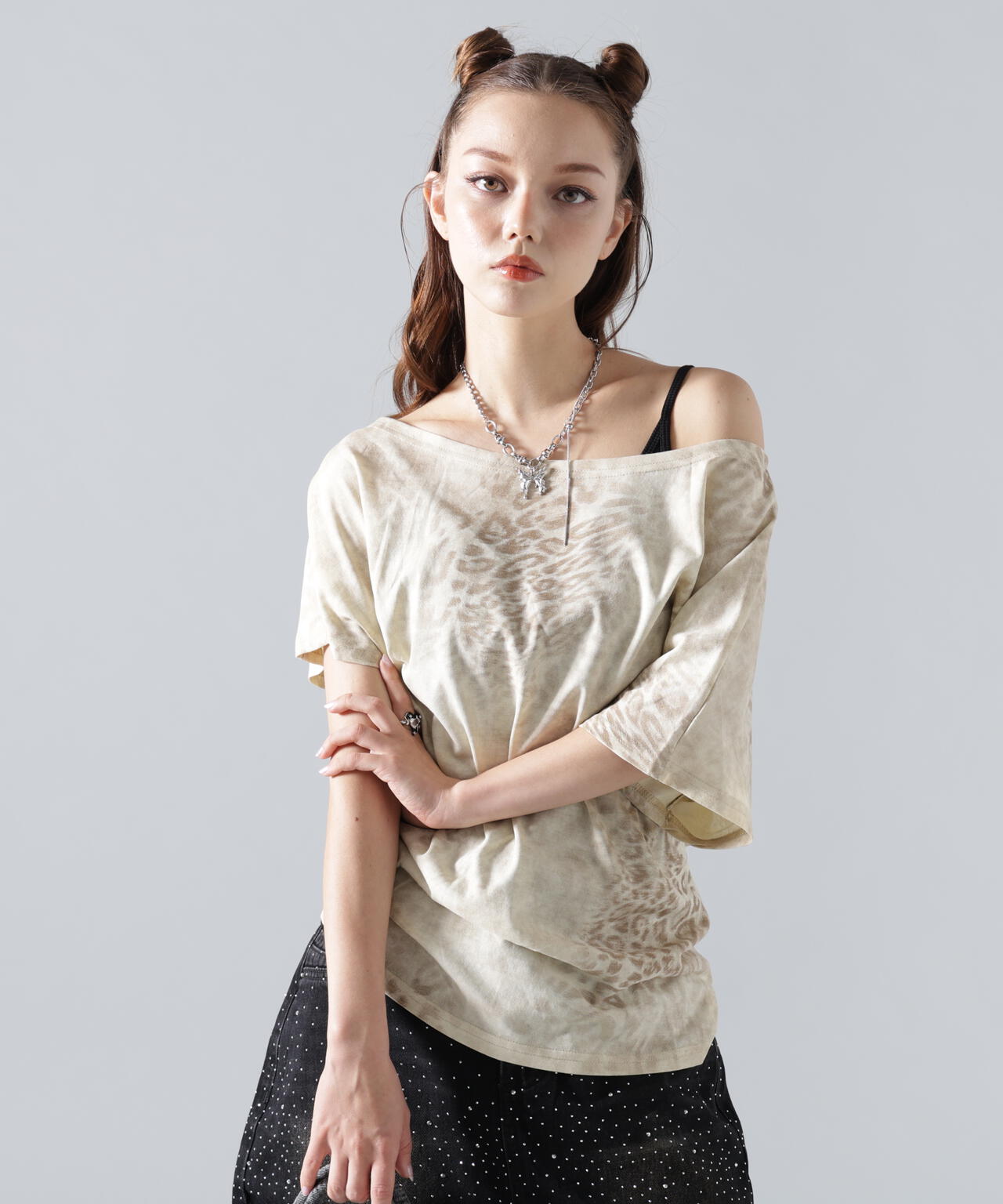 ＭMAVYTH/メヴィス/LEOPARD OFF-SHOULDER TOPS