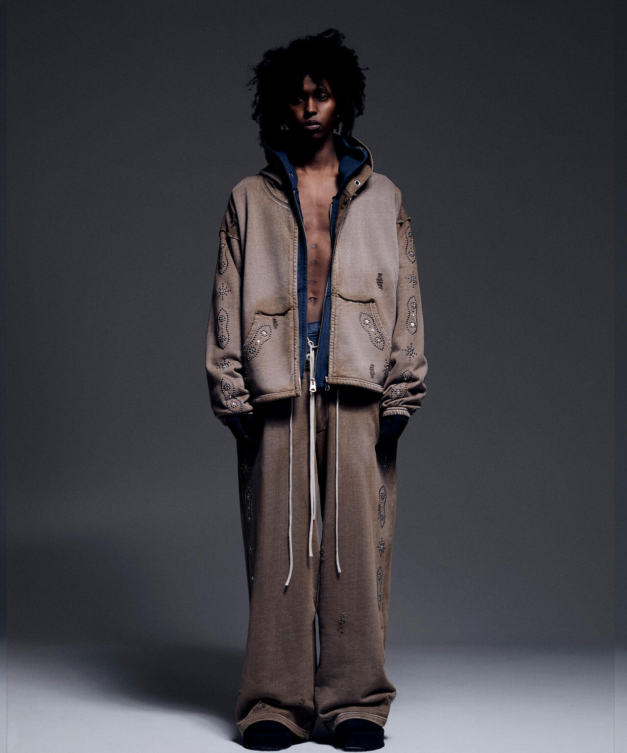 DankeSchon/ダンケシェーン/STUDS SWEAT BAGGY PANTS