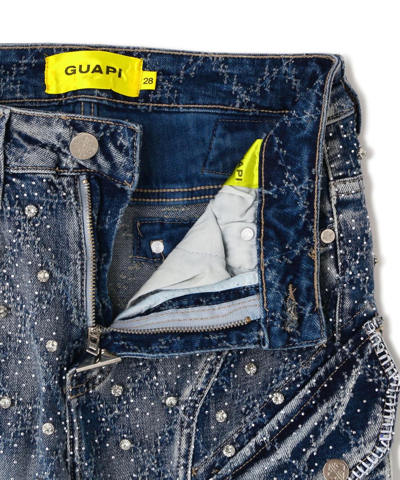 GUAPI/グアピ/Aqua Blue Coffin Arc Embellished Denim