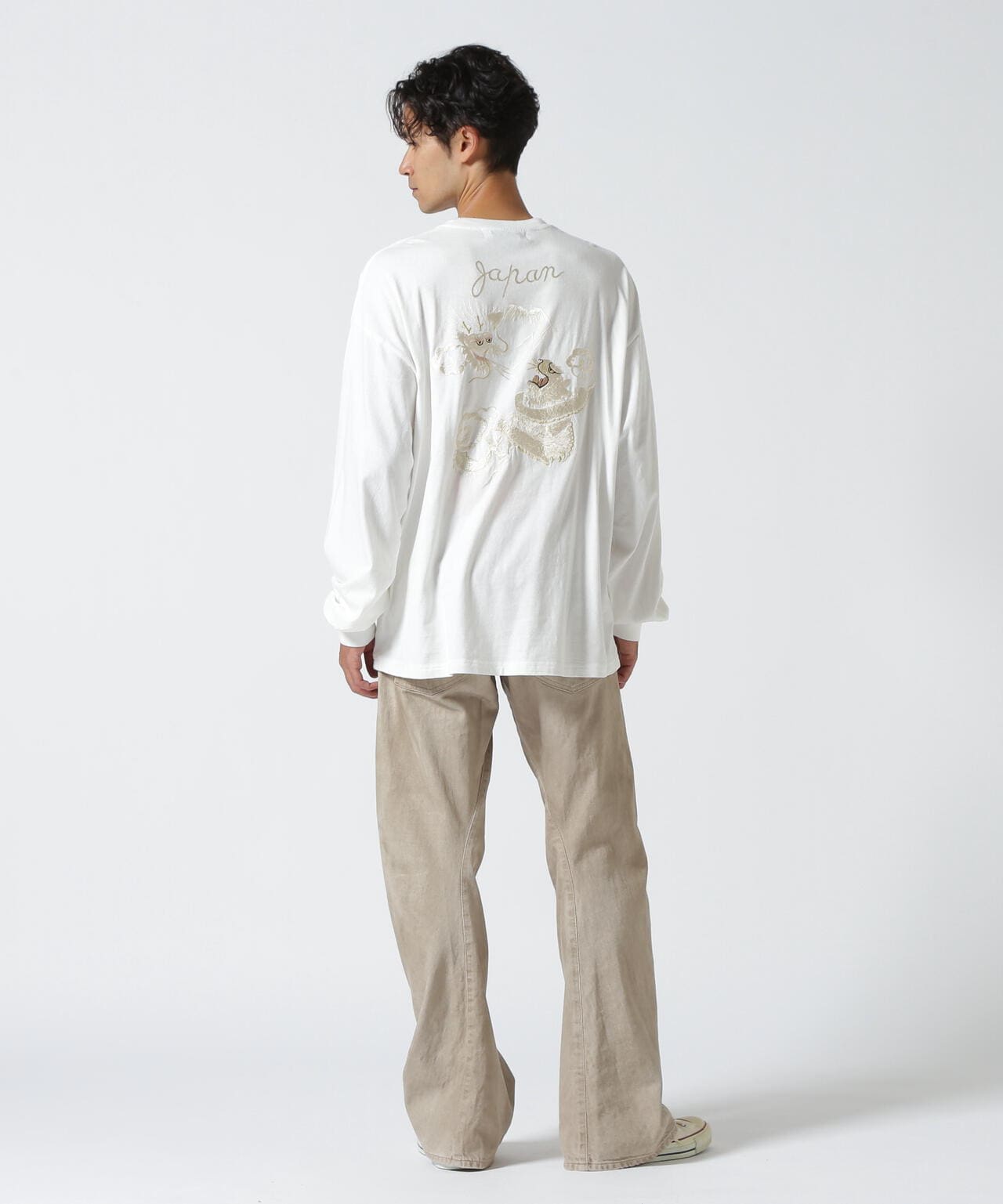 REMI RELIEF(レミレリーフ) 別注LW加工20/-天竺BIGサイズロンT(刺繍：tiger&dragon)