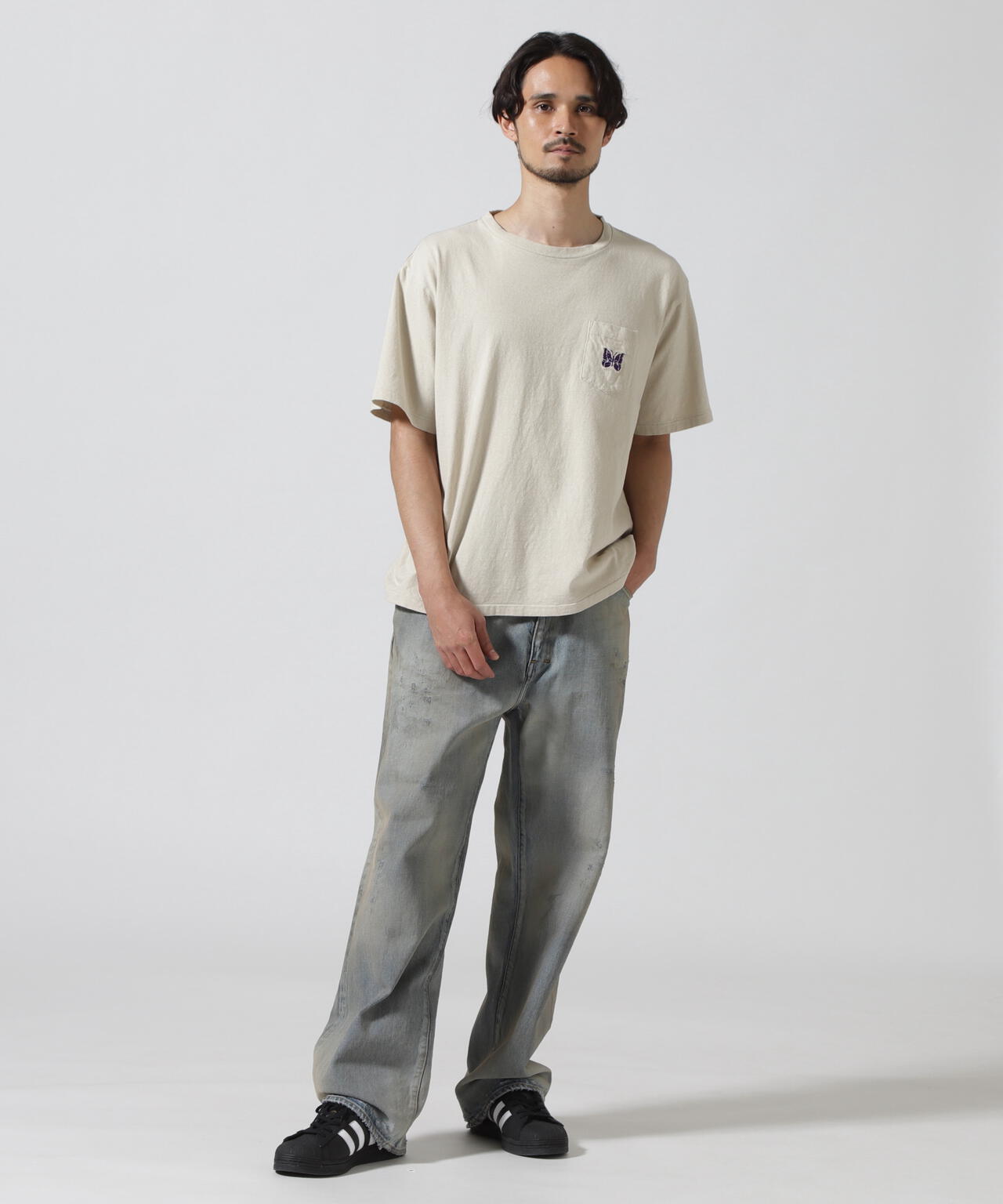 NEEDLES/S/S Papillon Emb. Pocket Tee - Cotton Jersey