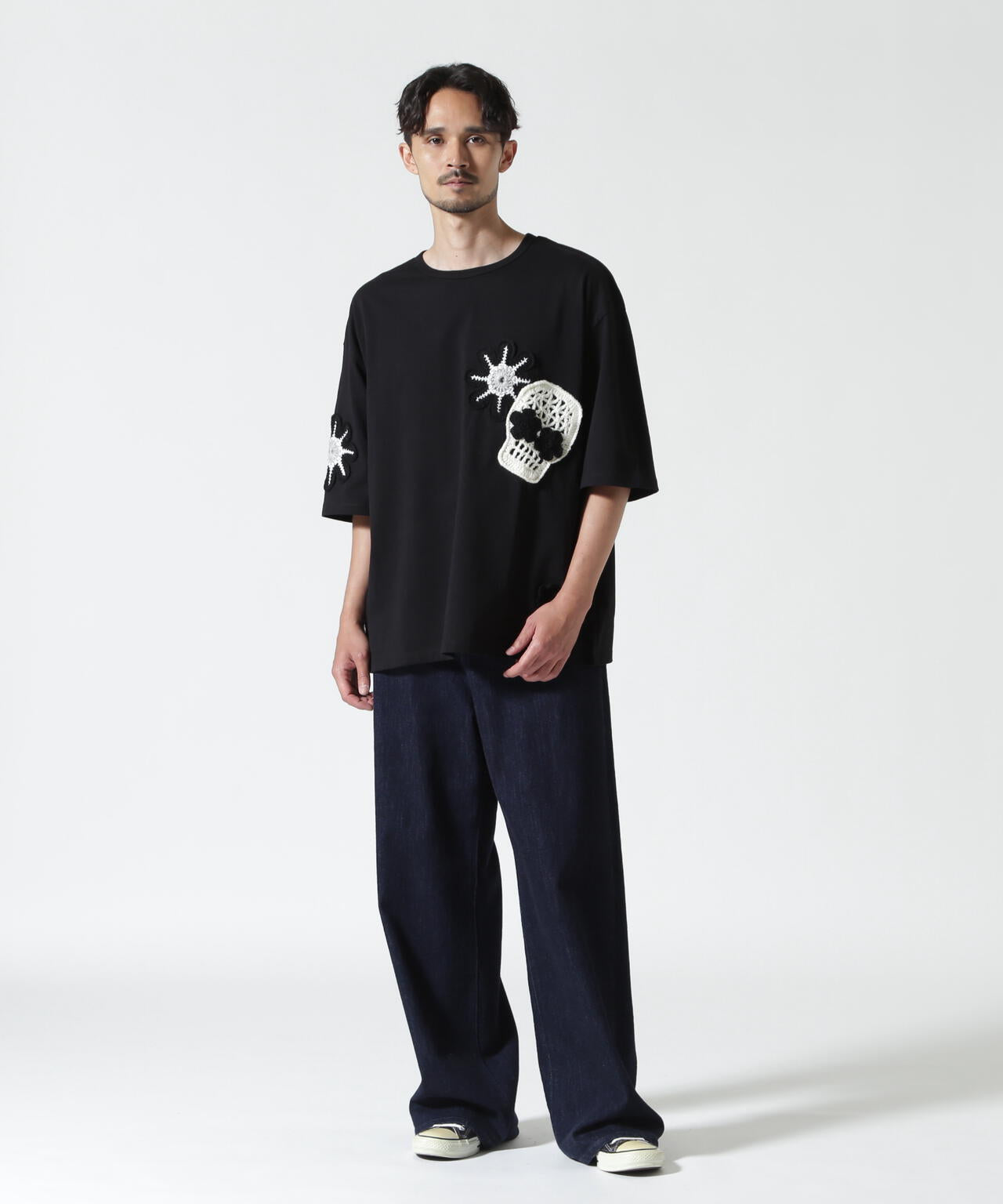 DISCOVERED / 別注MEXICAN SKULL CROCHET S/S TEE