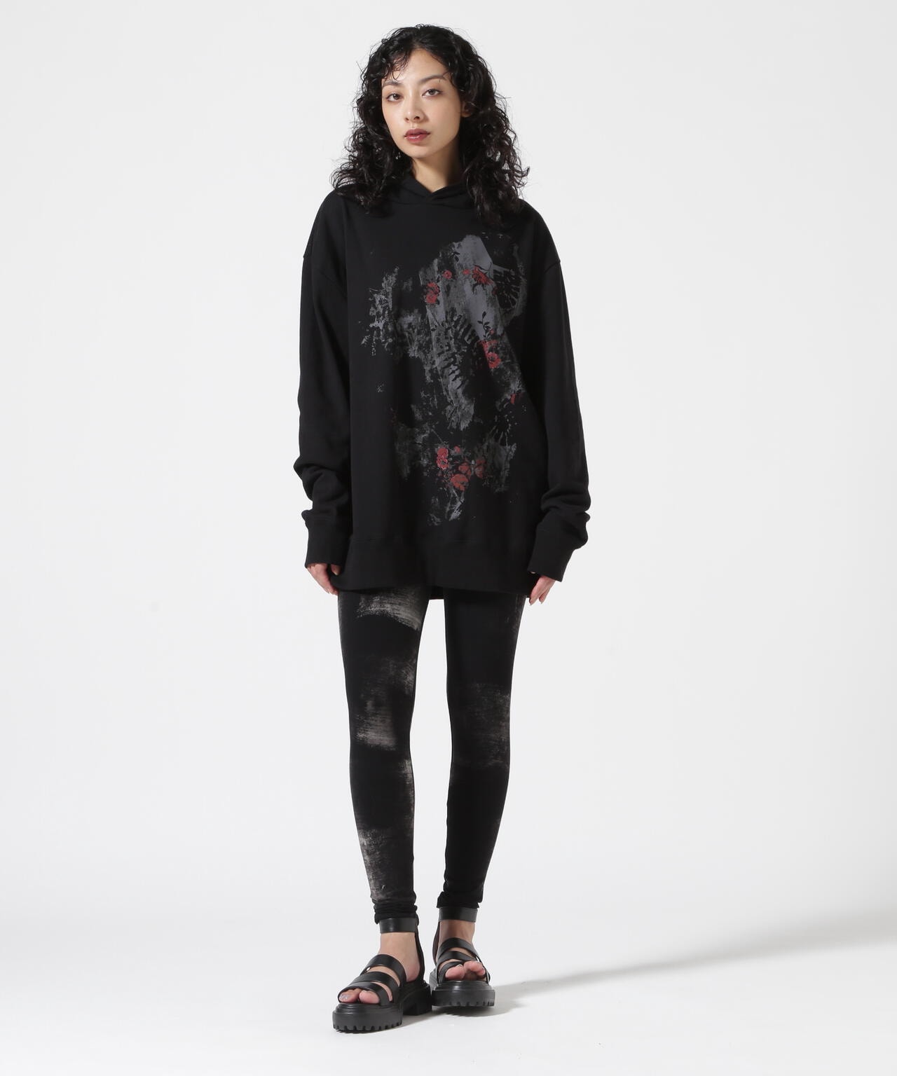 Y's/ワイズ/FLOWER＋FOOTPRINT LONG HOODIE