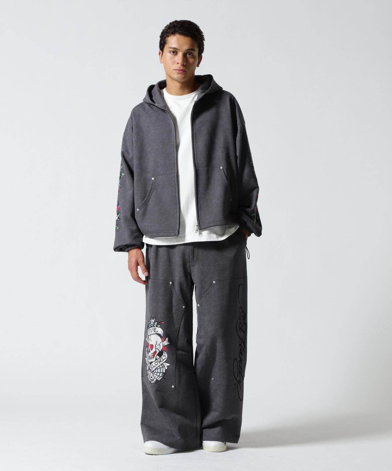 FR(13)NDS × Ed Hardy/フレンズ × エド・ハーディ/コラボ ダブルニースウェットパンツ