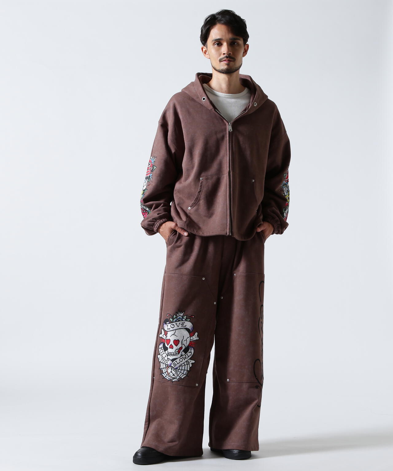 FR(13)NDS × Ed Hardy/フレンズ × エド・ハーディ/コラボ ダブルニースウェットパンツ