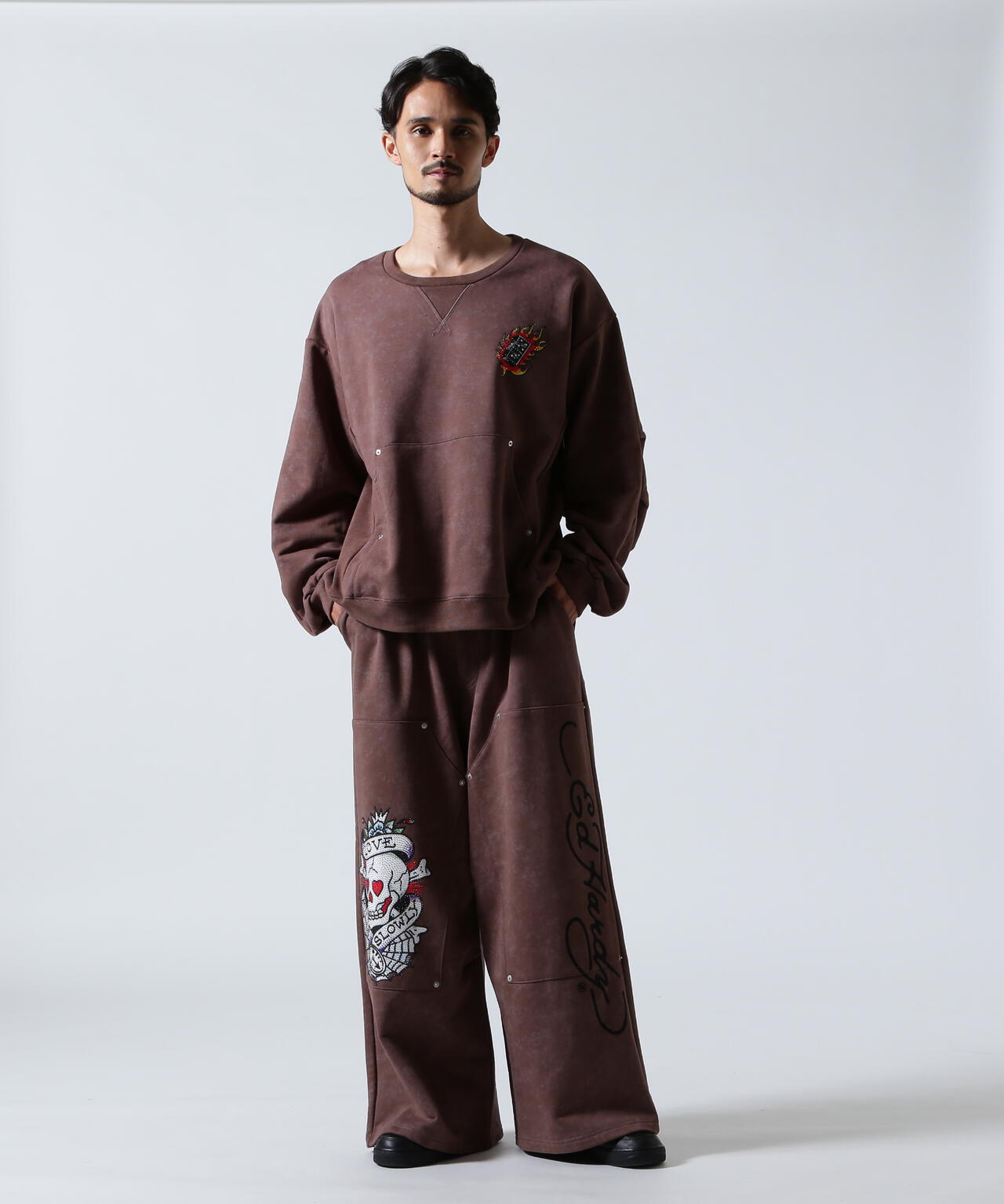 FR(13)NDS × Ed Hardy/フレンズ × エド・ハーディ/コラボ ダブルニースウェットパンツ