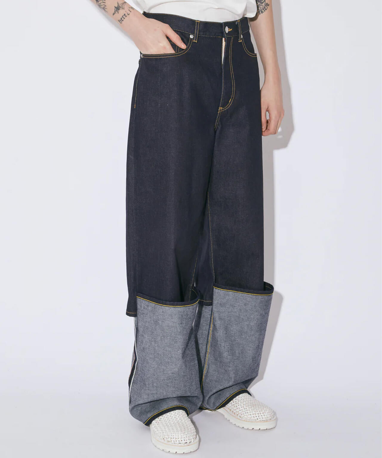 beautiful people/ビューティフルピープル/selvedge denim flip hem pants