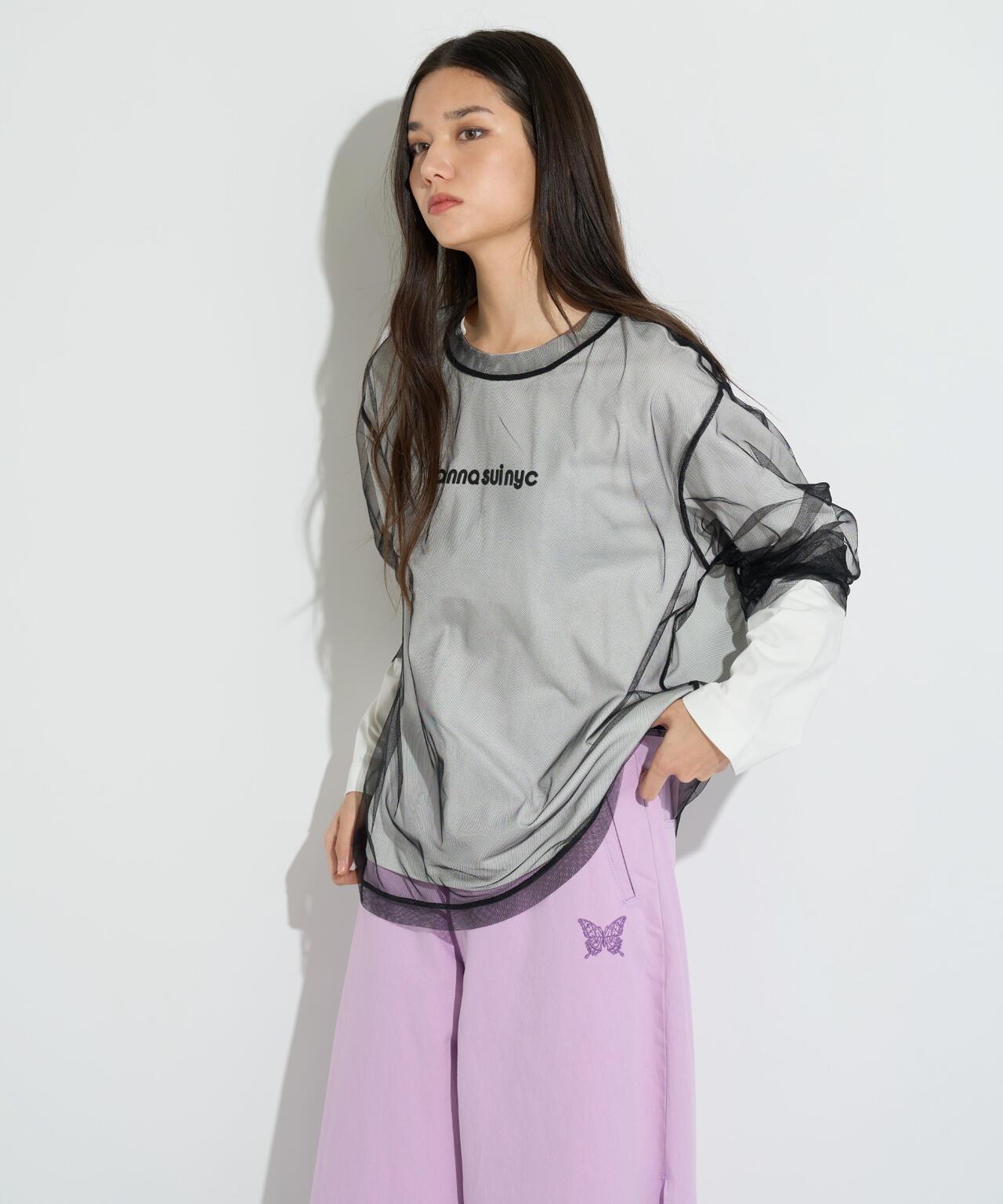 ANNA SUI NYC/アナ スイ エヌワイシー/メッシュレイヤードロングTシャツ