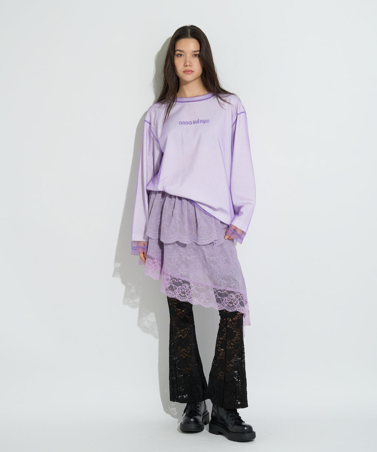 ANNA SUI NYC/アナ スイ エヌワイシー/メッシュレイヤードロングTシャツ