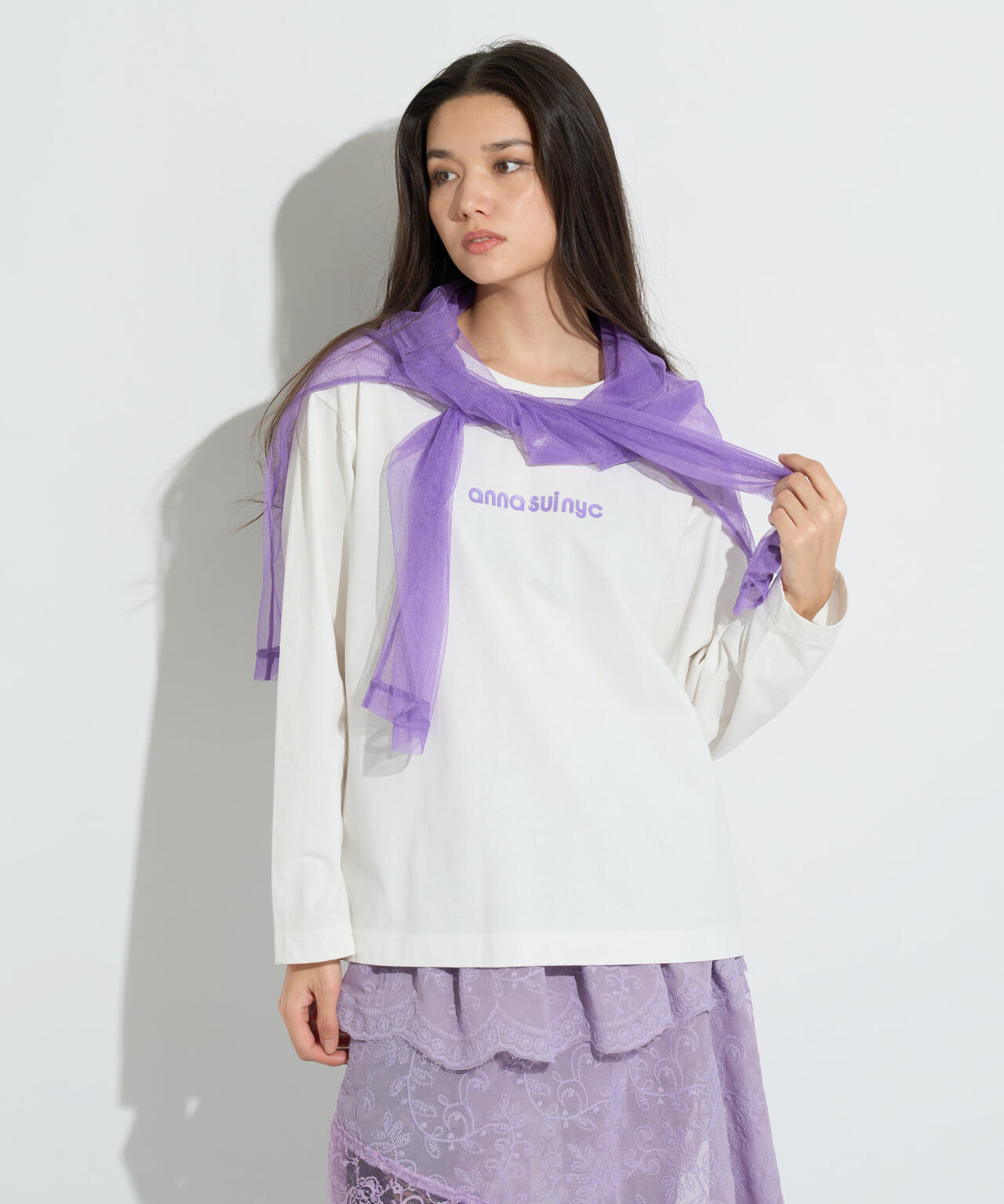 ANNA SUI NYC/アナ スイ エヌワイシー/メッシュレイヤードロングTシャツ