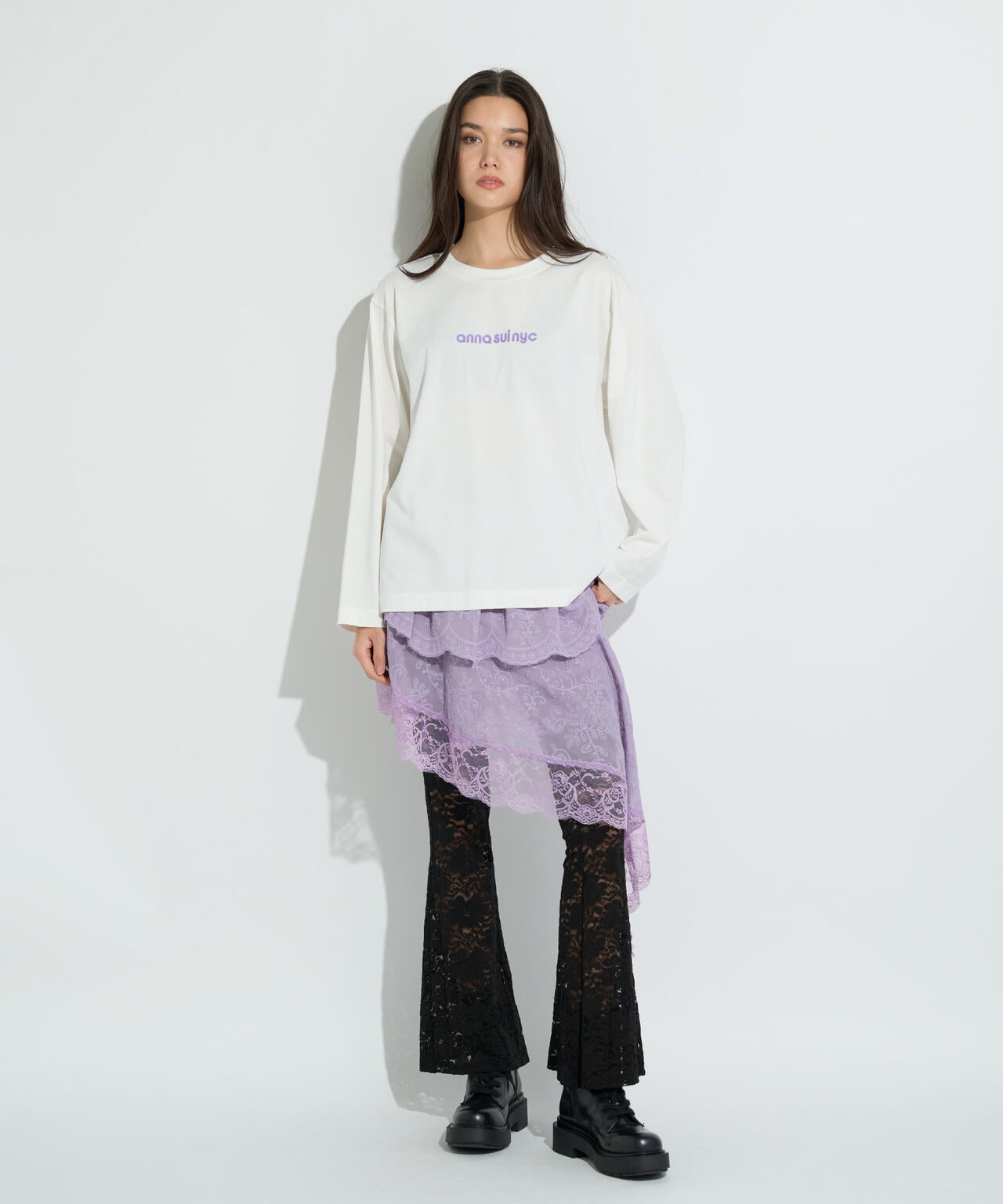 ANNA SUI NYC/アナ スイ エヌワイシー/メッシュレイヤードロングTシャツ