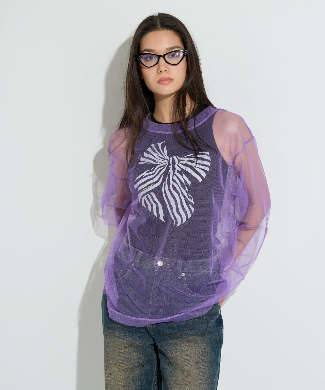 ANNA SUI NYC/アナ スイ エヌワイシー/メッシュレイヤードロングTシャツ