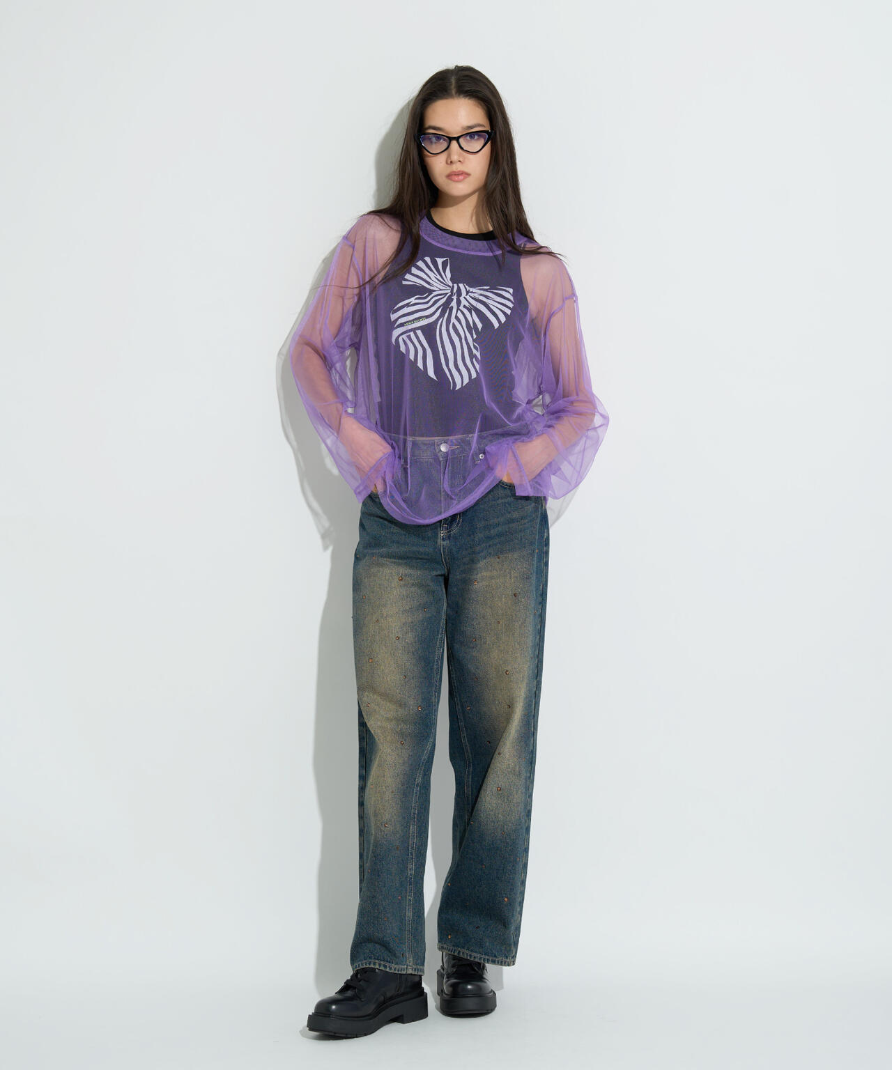 ANNA SUI NYC/アナ スイ エヌワイシー/メッシュレイヤードロングTシャツ