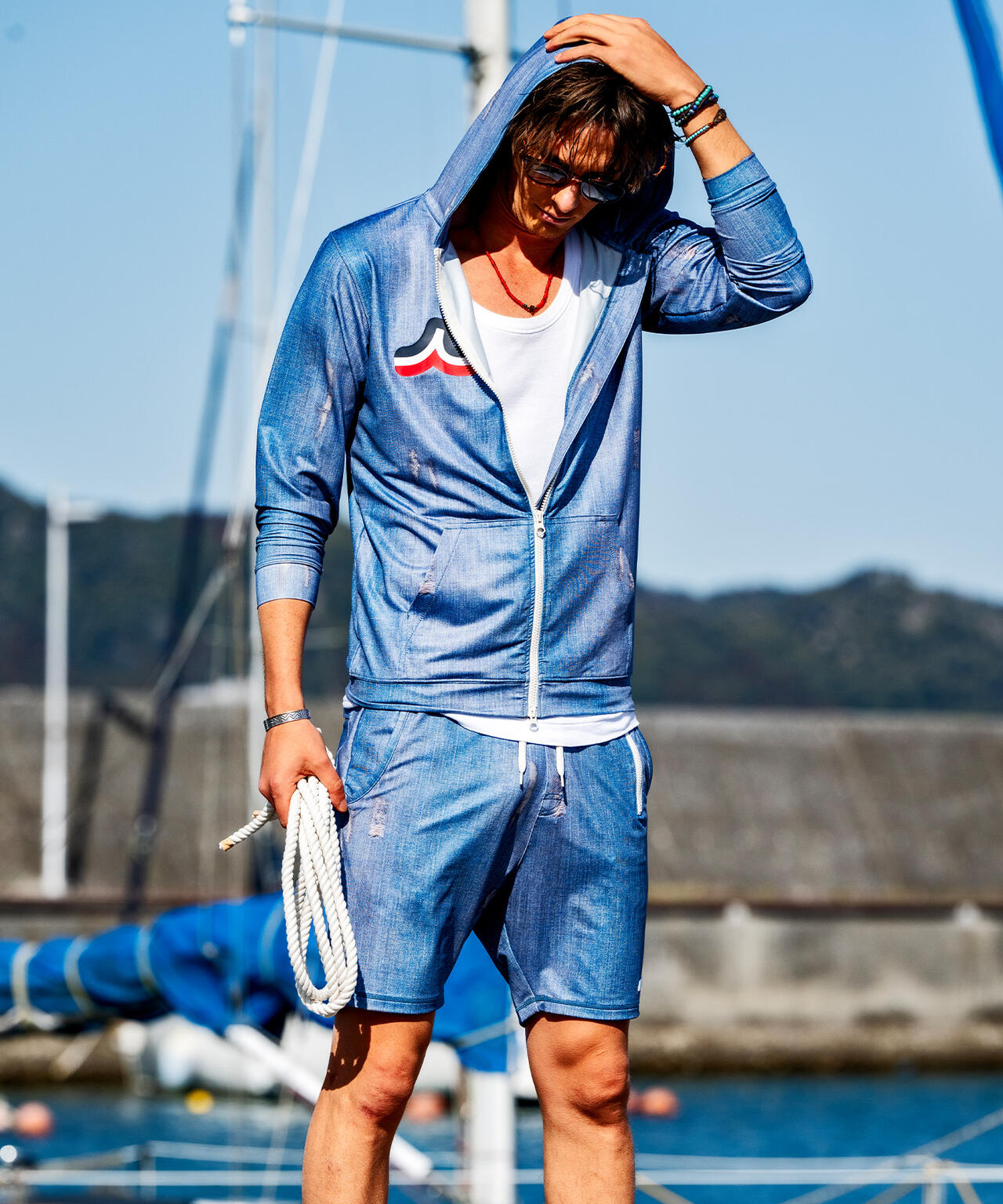 muta MARINE/ムータ マリン/別注DENIMプリントラッシュパーカー