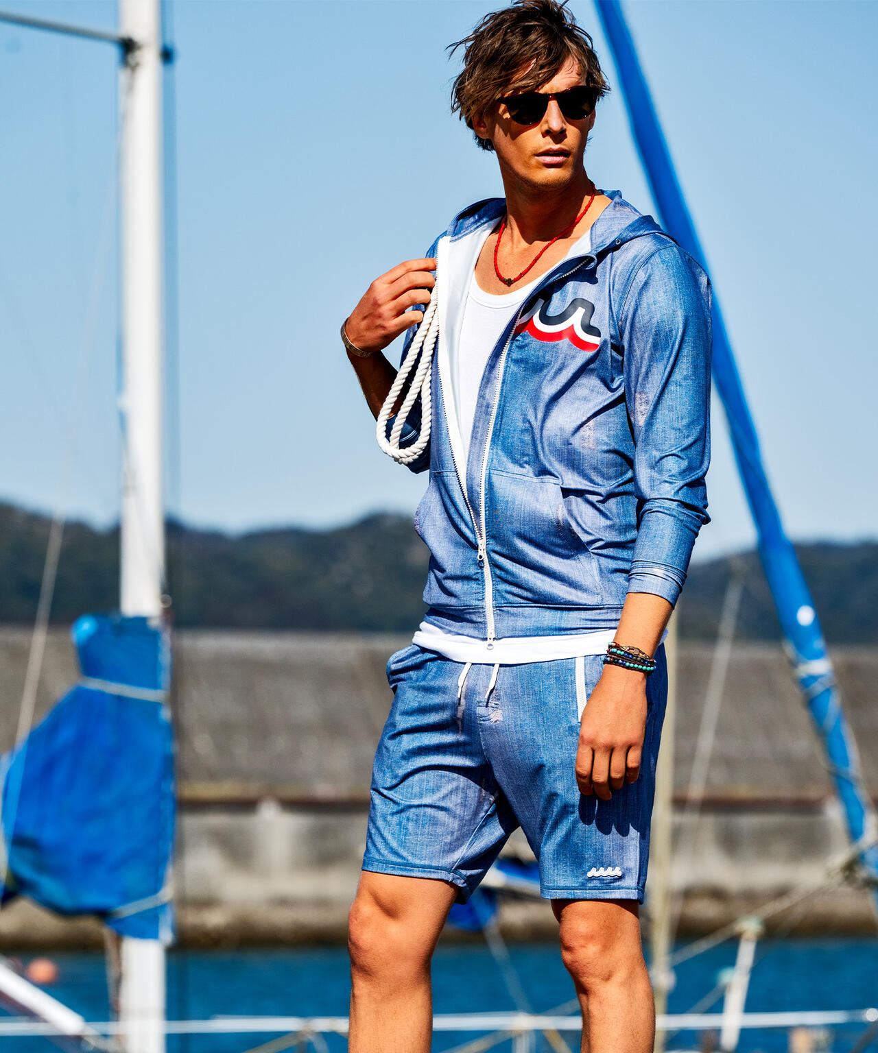 muta MARINE/ムータ マリン/別注DENIMプリントラッシュパーカー
